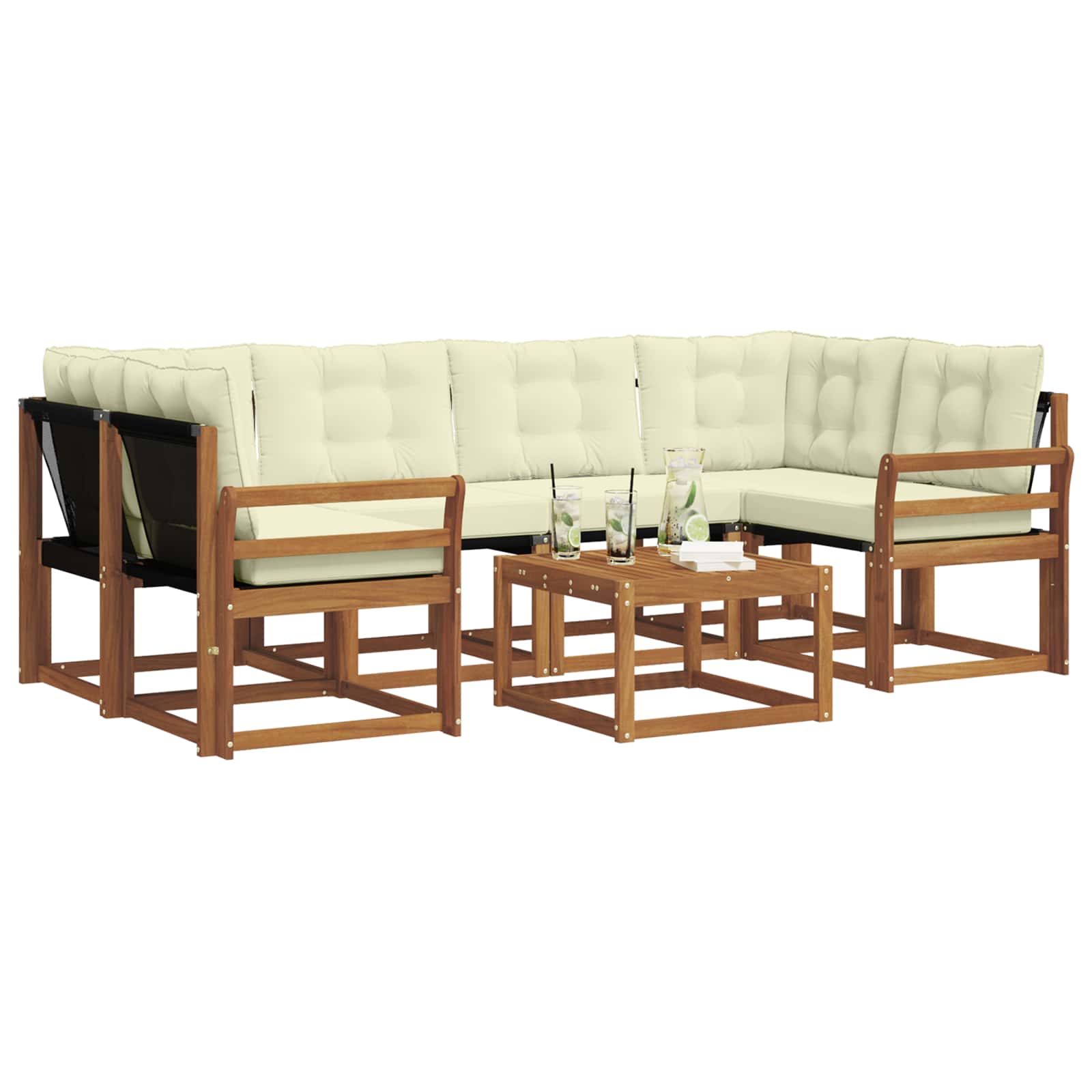 Outdoor-Sofagarnitur 7 stk. Natur und Creme