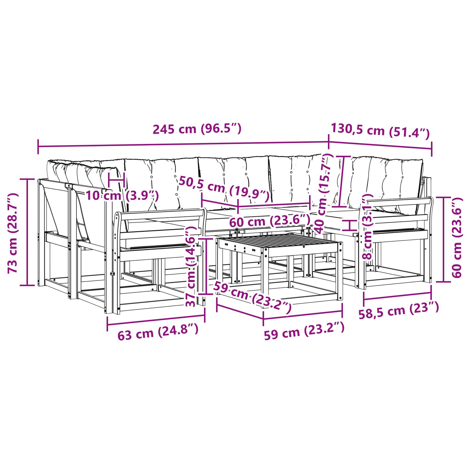 Outdoor-Sofagarnitur 7 stk. Natur und Creme