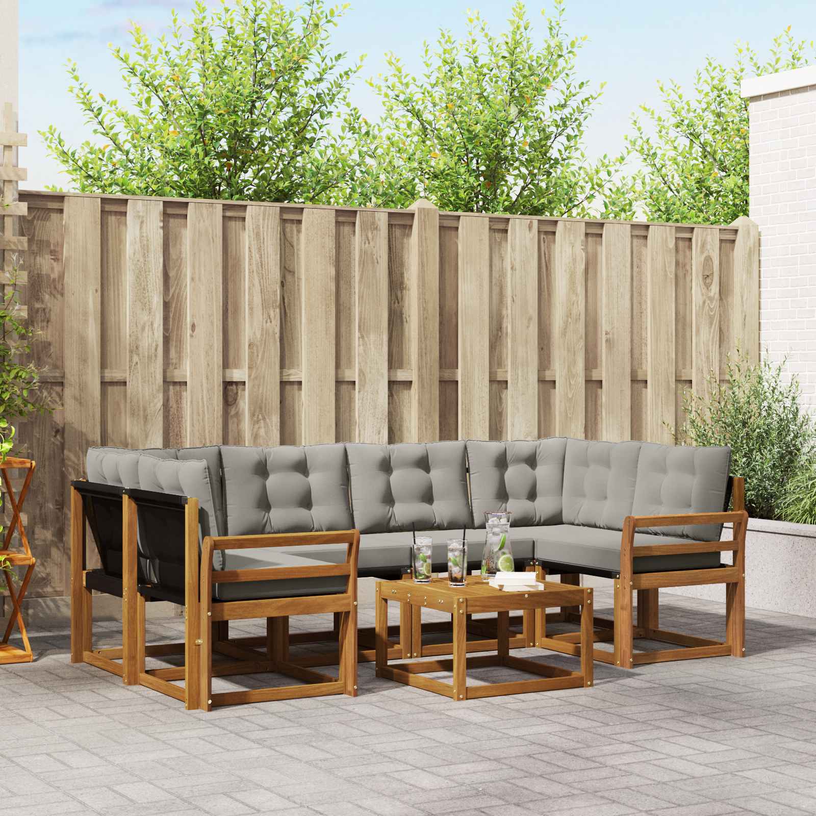 Outdoor-Sofagarnitur mit Kissen 7 pcs Natürlich und Hellgrau