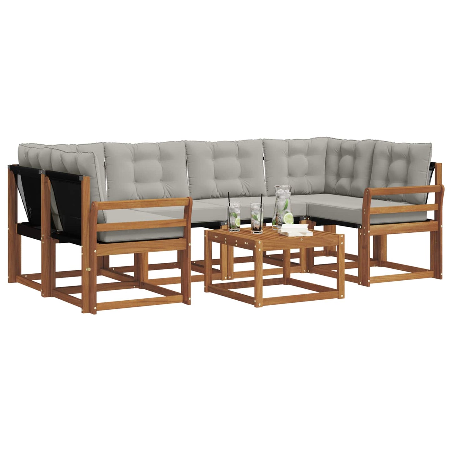 Outdoor-Sofagarnitur mit Kissen 7 pcs Natürlich und Hellgrau