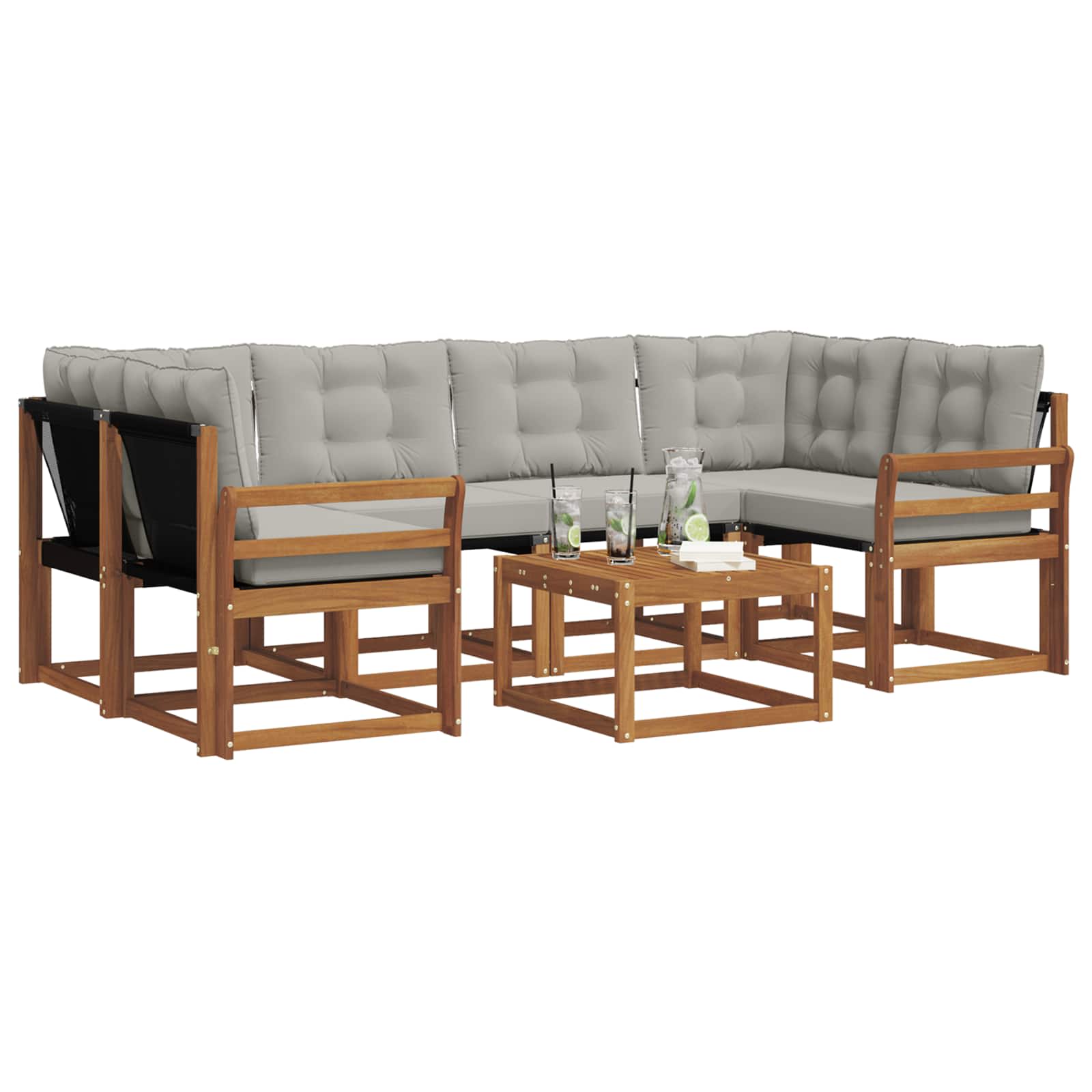 Outdoor-Sofagarnitur mit Kissen 7 pcs Natürlich und Hellgrau
