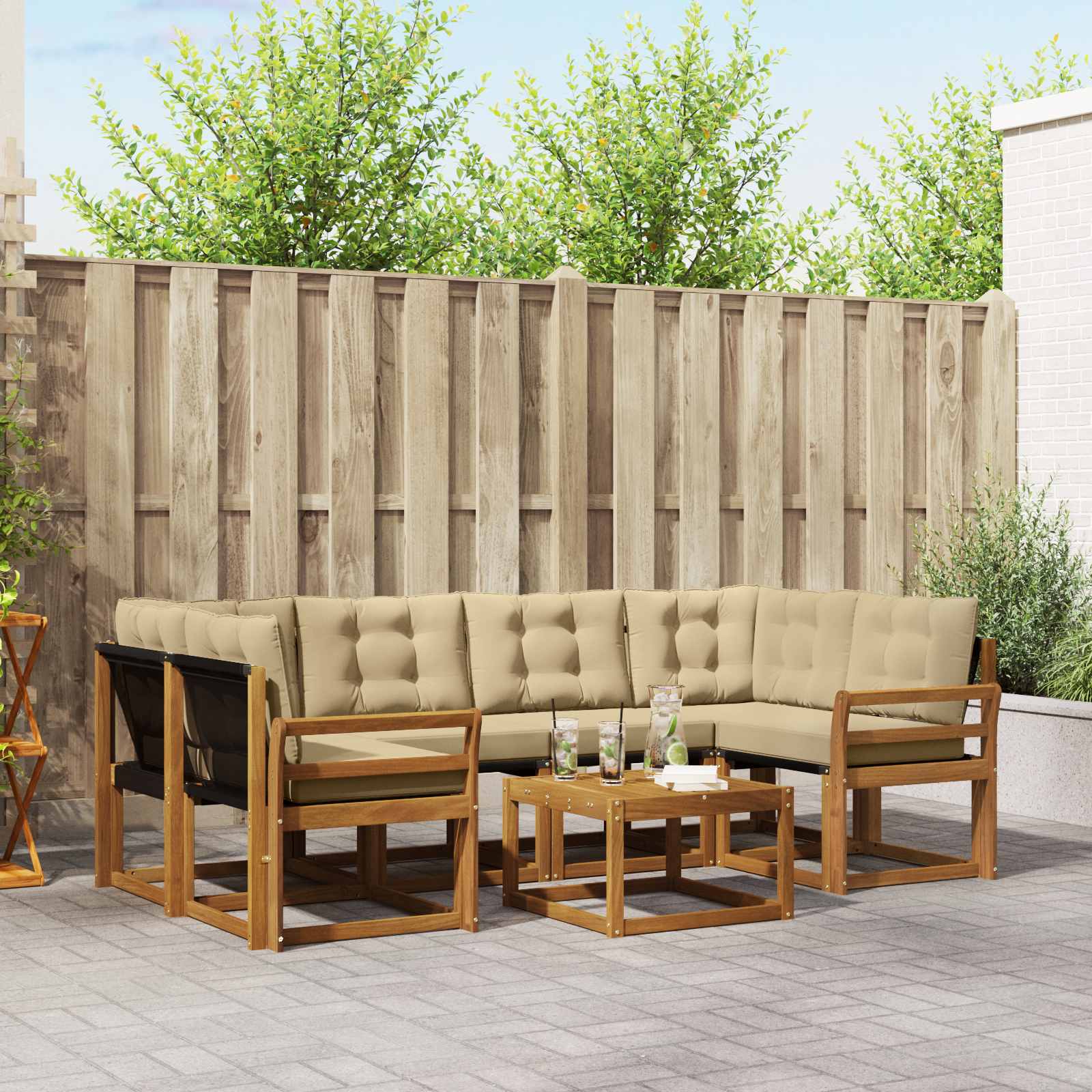 Outdoor-Sofagarnitur 7 stk. Natur und Beige