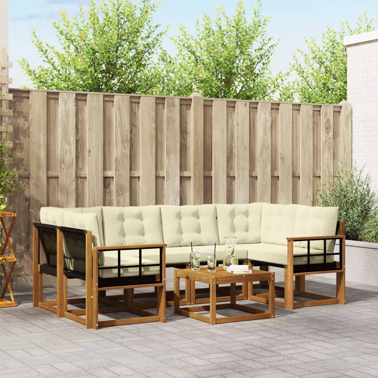 Outdoor-Sofagarnitur 7 stk. Natur und Creme