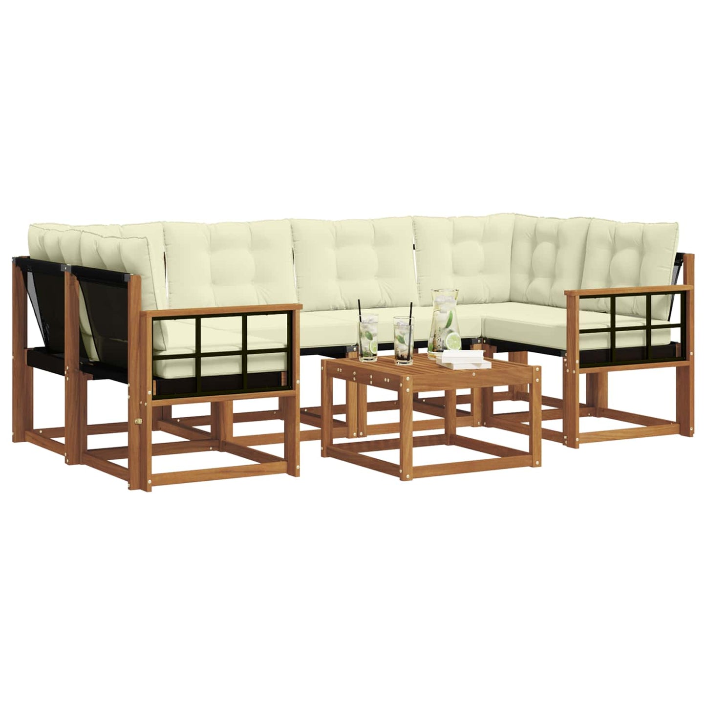 Outdoor-Sofagarnitur 7 stk. Natur und Creme
