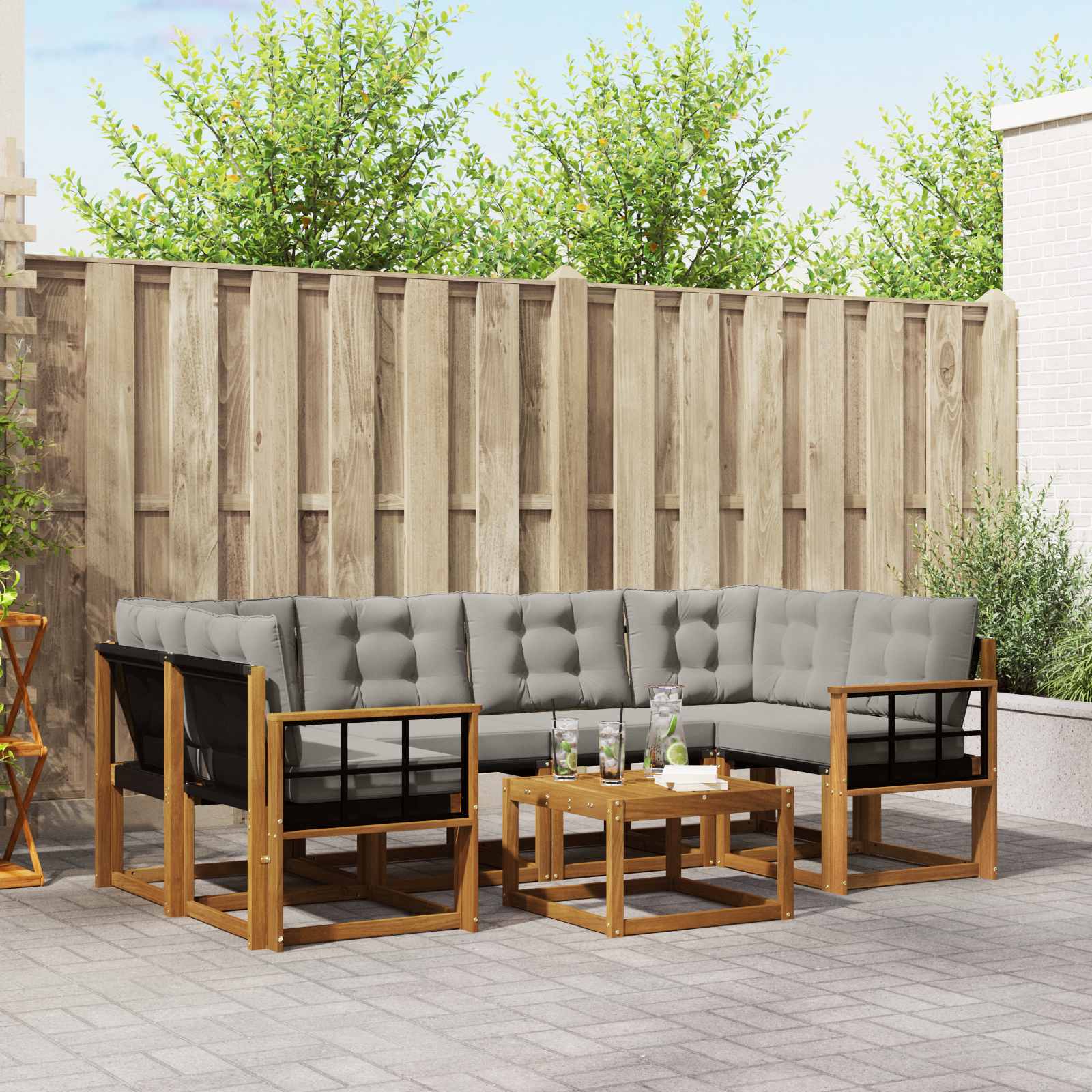 Outdoor-Sofagarnitur mit Kissen 7 pcs Natürlich und Hellgrau