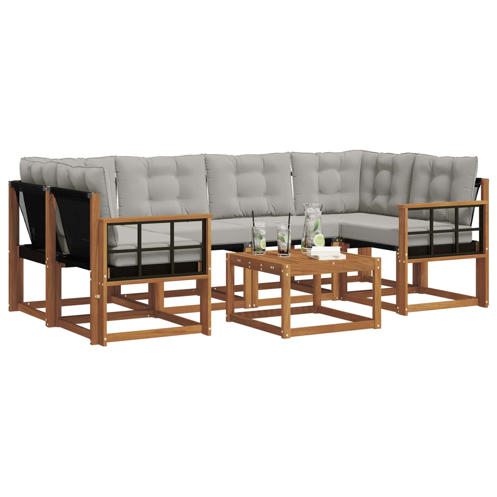 Outdoor-Sofagarnitur mit Kissen 7 pcs Natürlich und Hellgrau