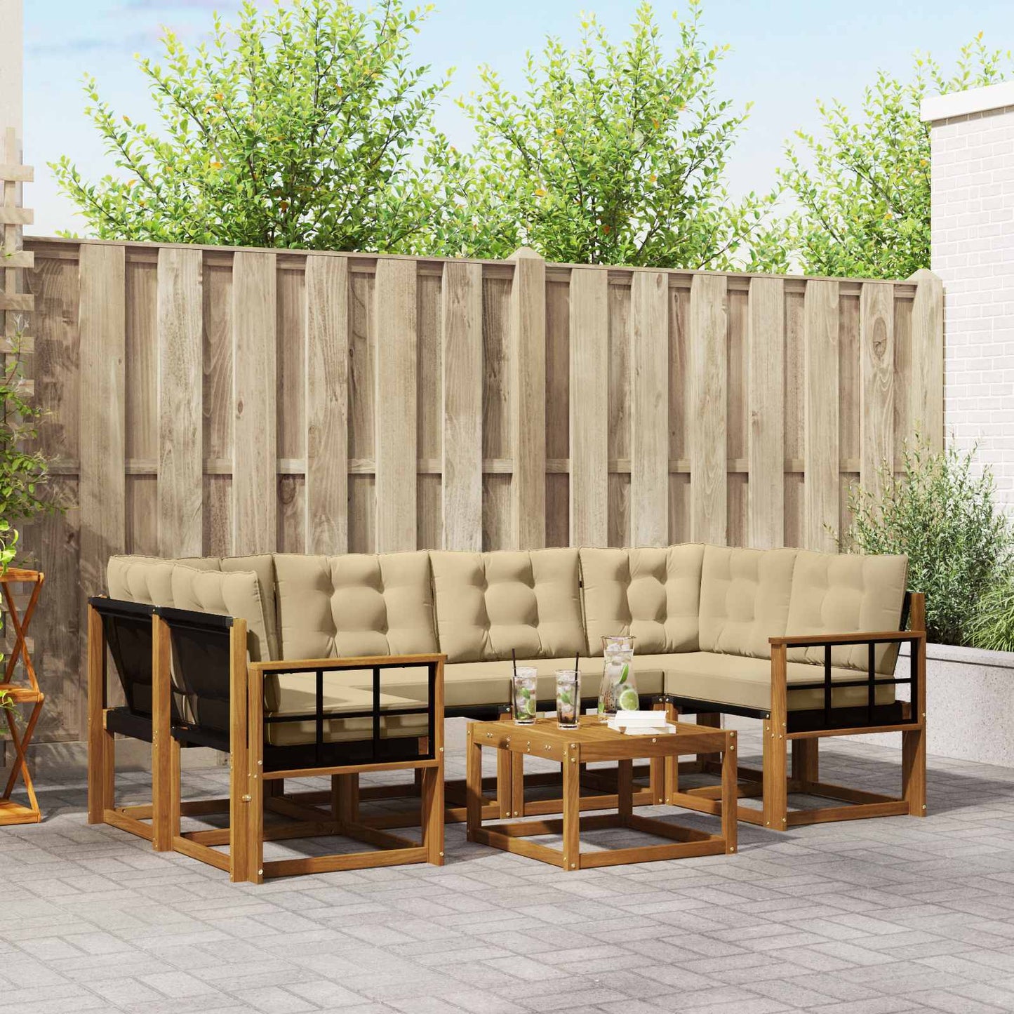 Outdoor-Sofagarnitur 7 stk. Natur und Beige