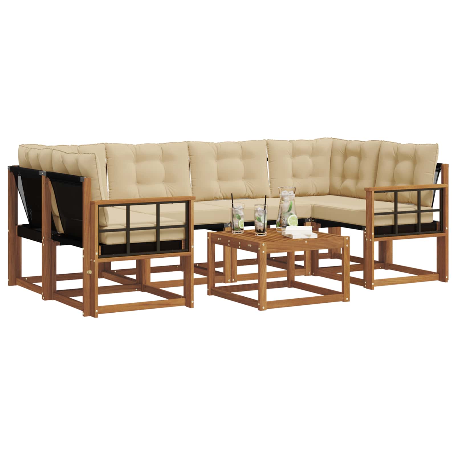 Outdoor-Sofagarnitur 7 stk. Natur und Beige