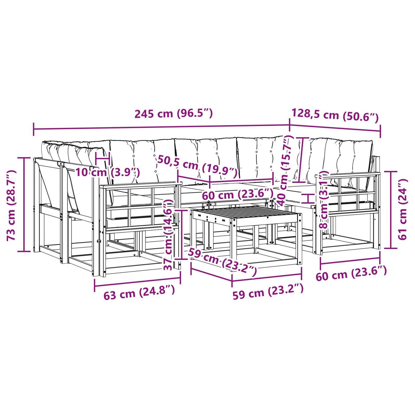Outdoor-Sofagarnitur 7 stk. Natur und Beige