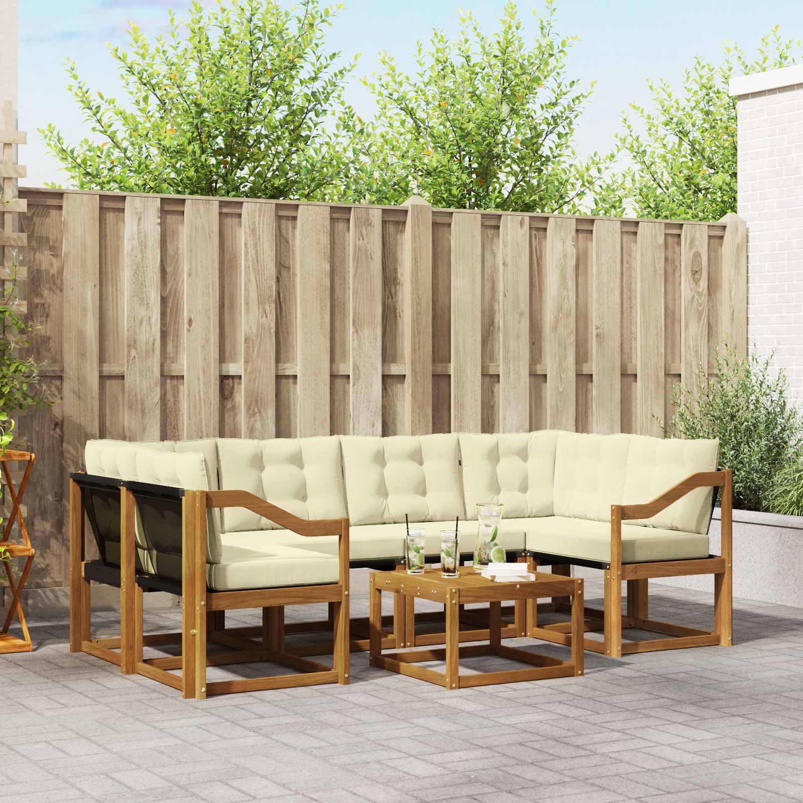 Outdoor-Sofagarnitur 7 stk. Natur und Creme