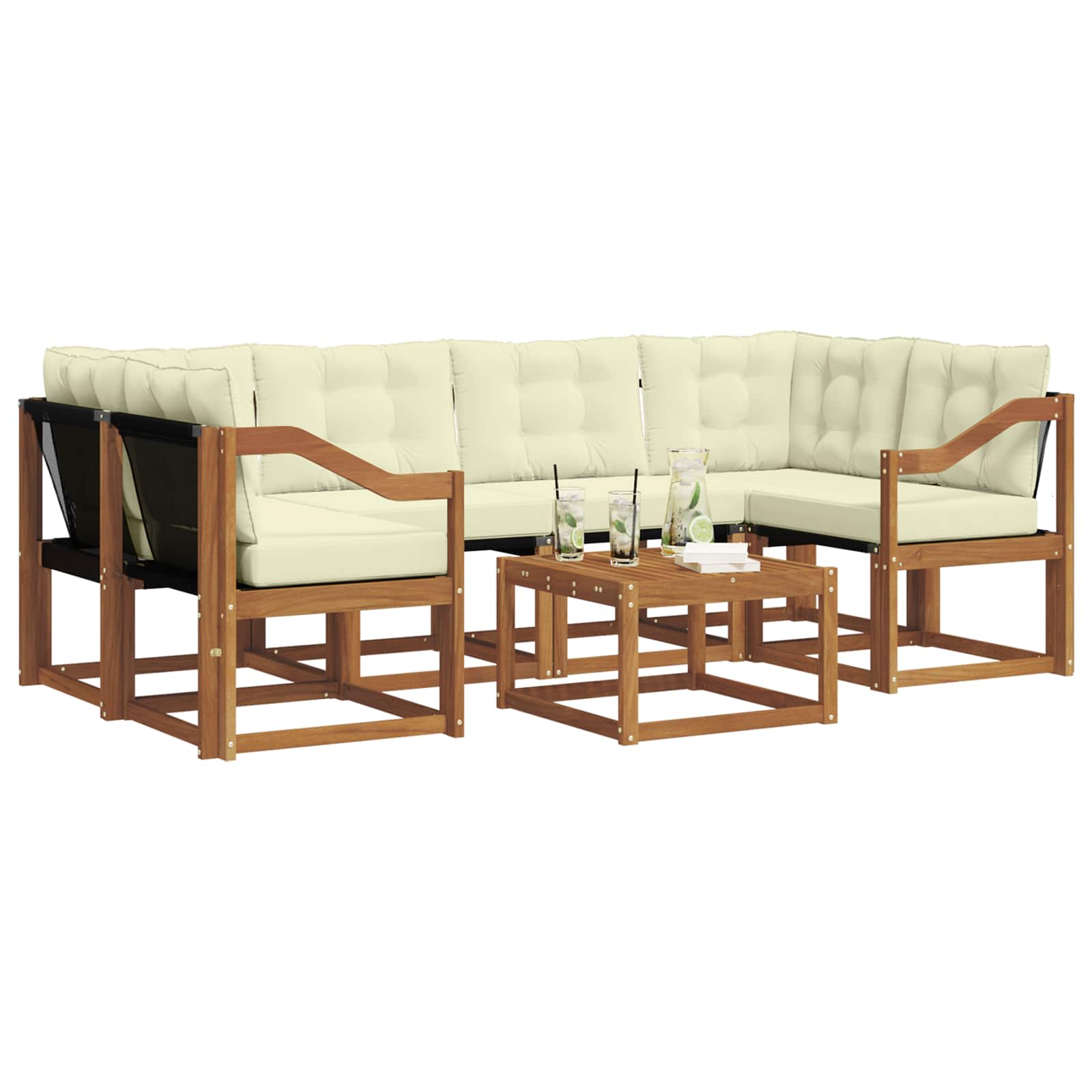Outdoor-Sofagarnitur 7 stk. Natur und Creme