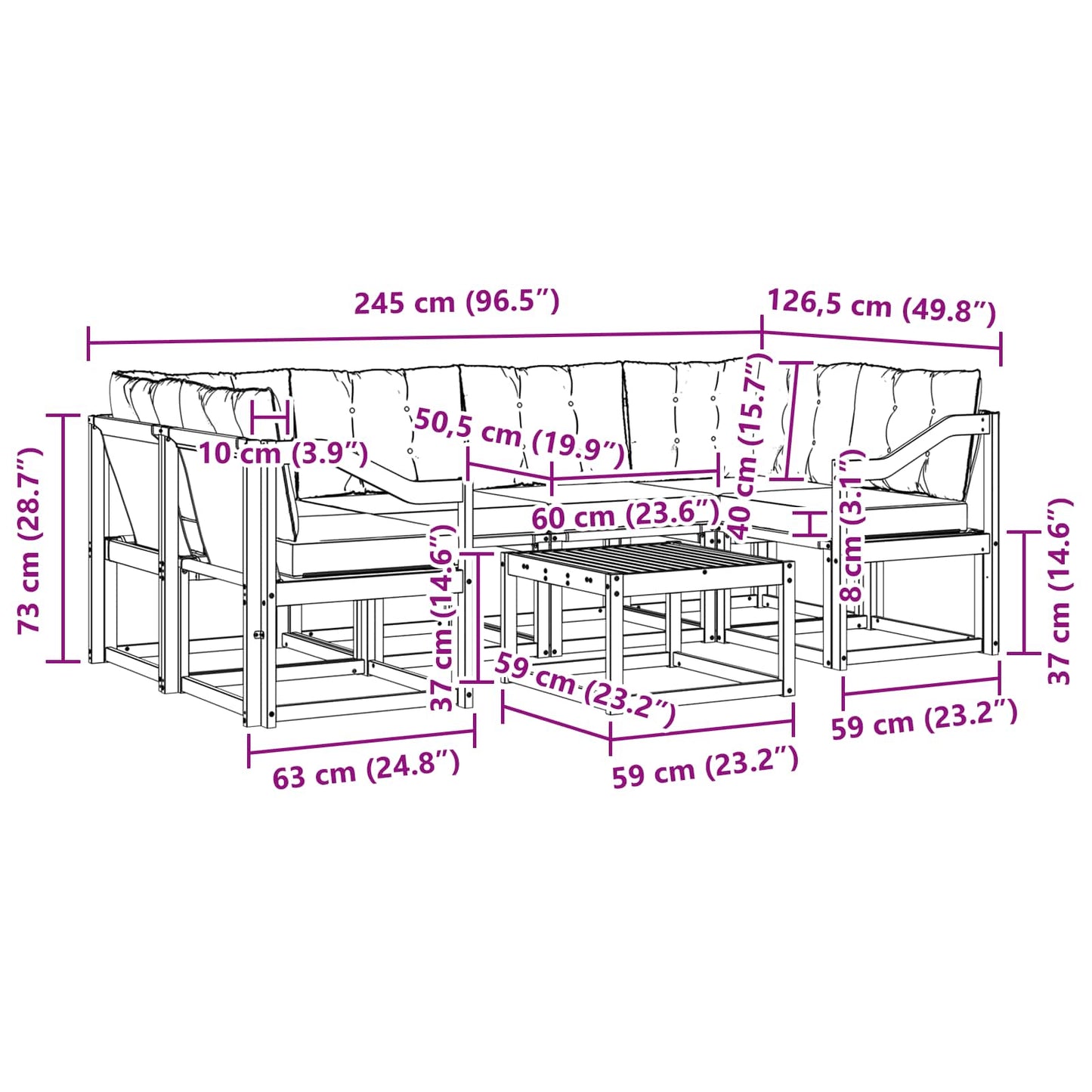 Outdoor-Sofagarnitur 7 stk. Natur und Creme