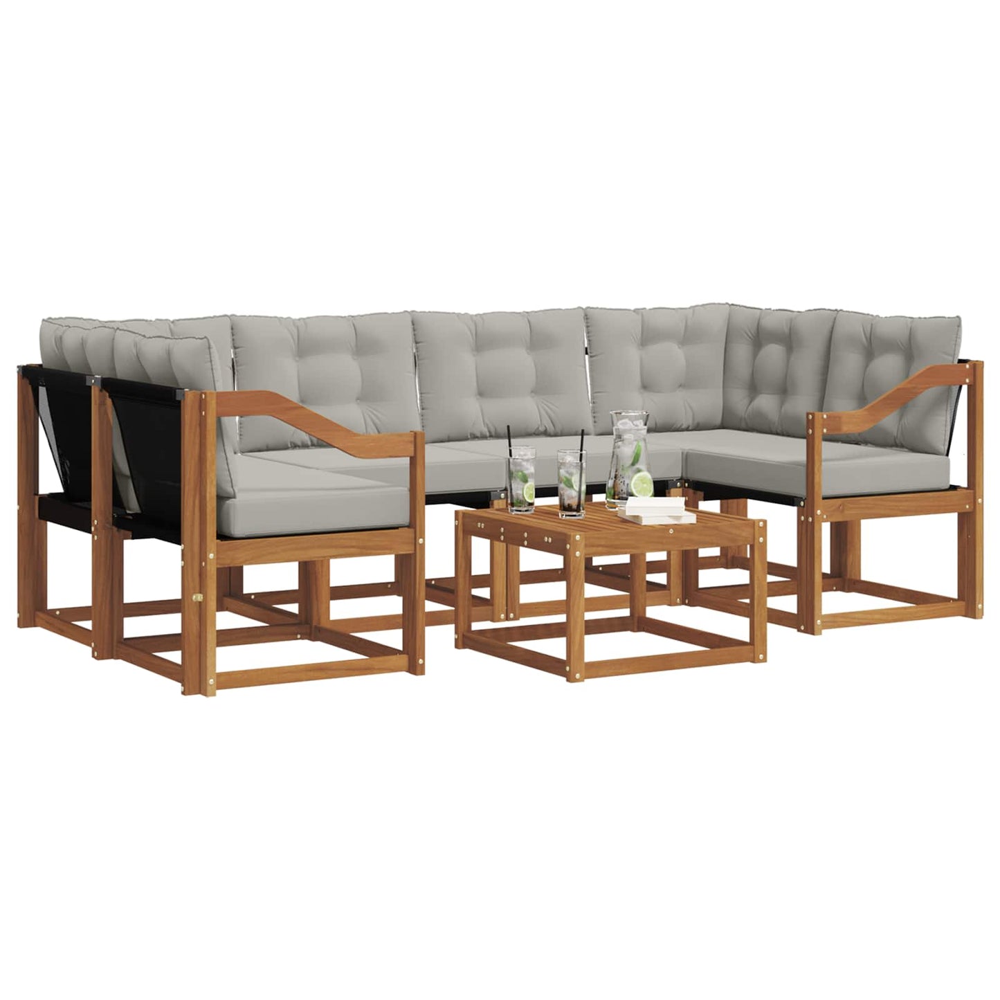 Outdoor-Sofagarnitur mit Kissen 7 pcs Natürlich und Hellgrau