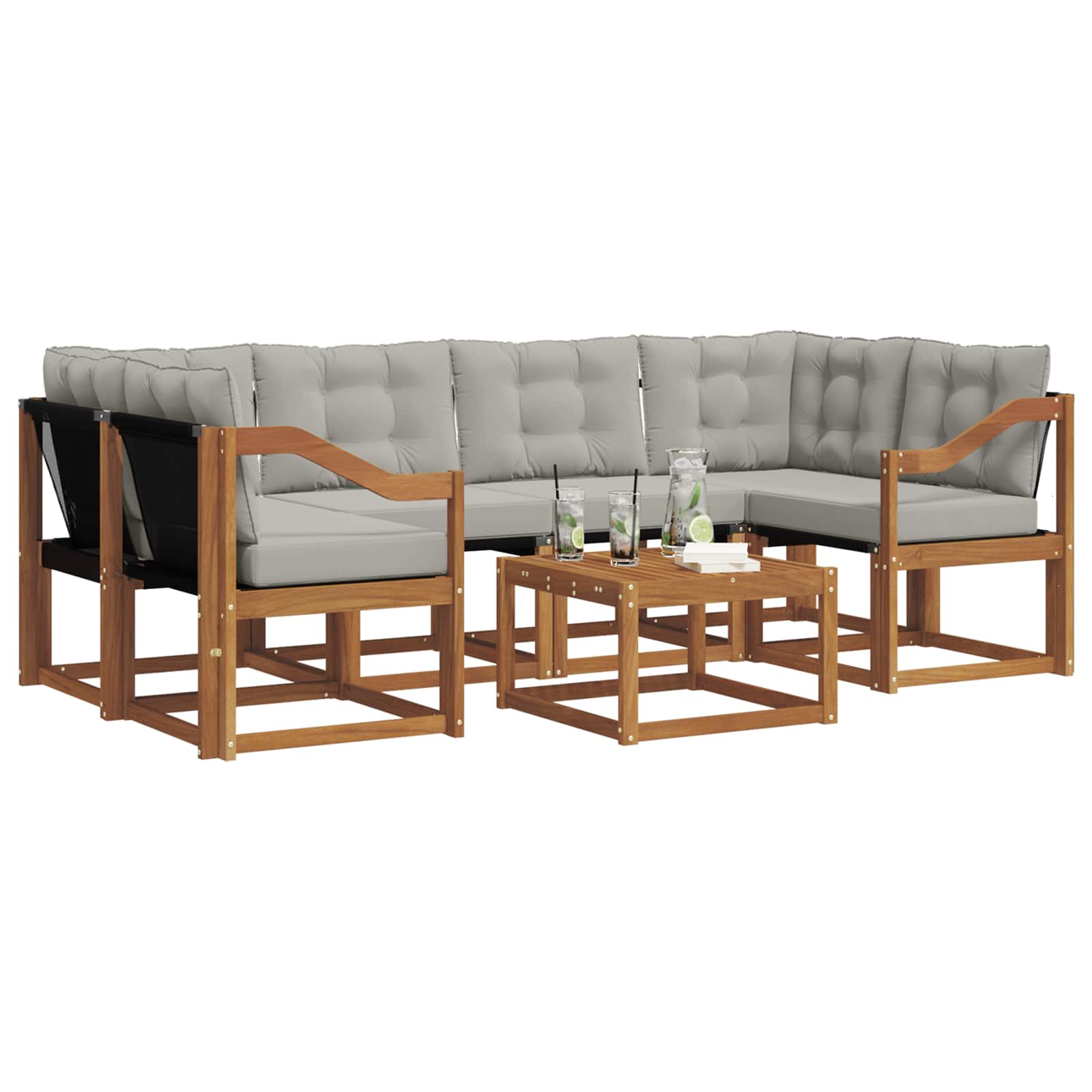 Outdoor-Sofagarnitur mit Kissen 7 pcs Natürlich und Hellgrau
