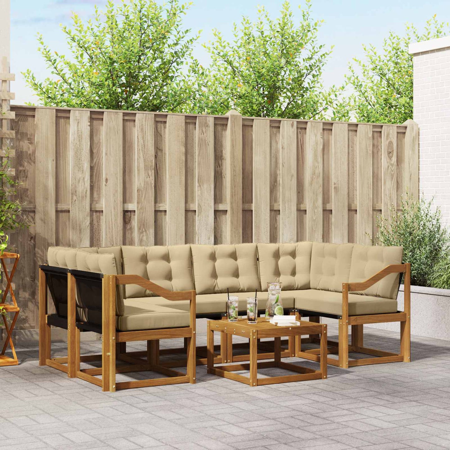Outdoor-Sofagarnitur 7 stk. Natur und Beige