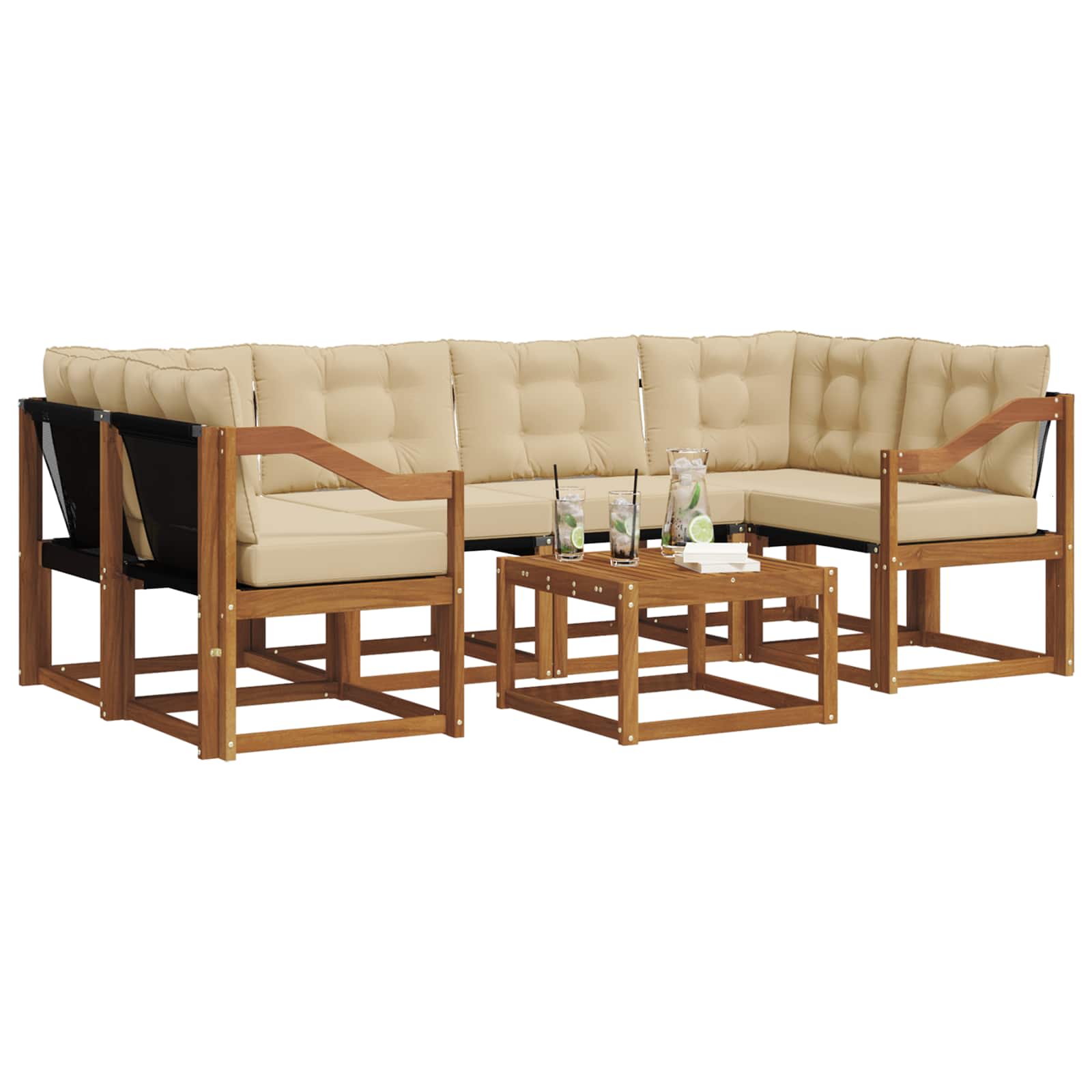 Outdoor-Sofagarnitur 7 stk. Natur und Beige