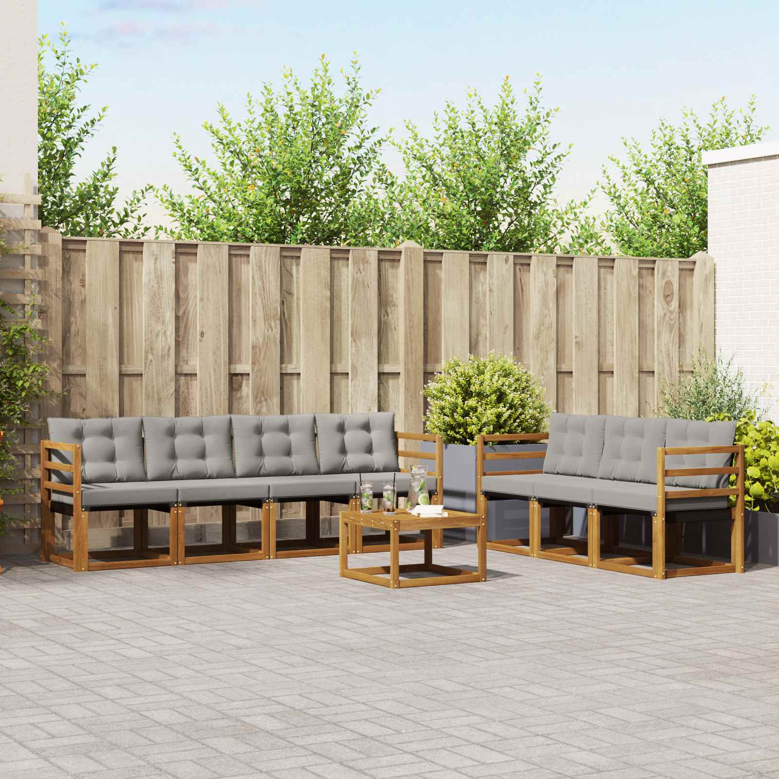Outdoor-Sofagarnitur mit Kissen 8 pcs Natürlich und Hellgrau