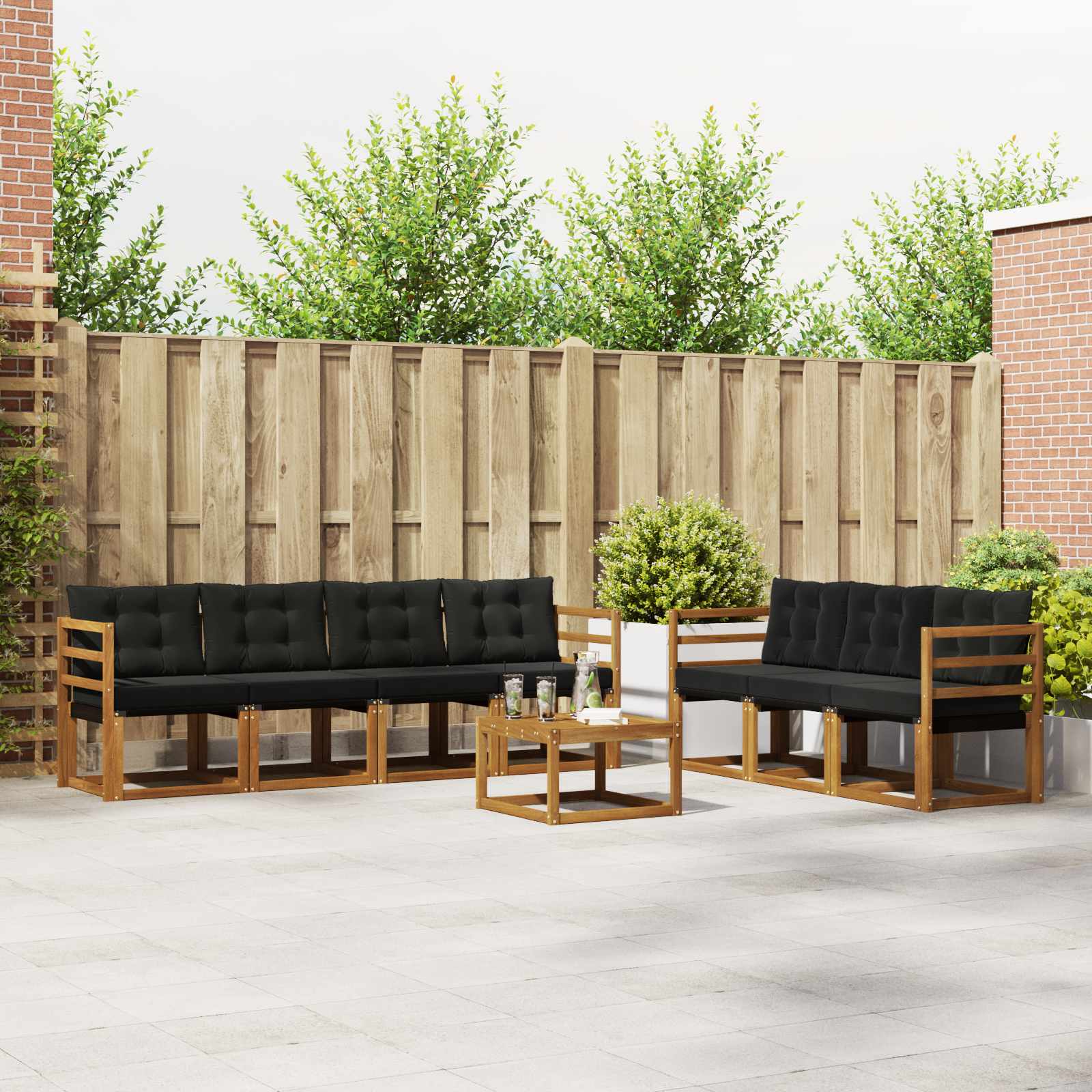 Outdoor-Sofagarnitur mit Kissen 8 pcs Natürlich und Schwarz