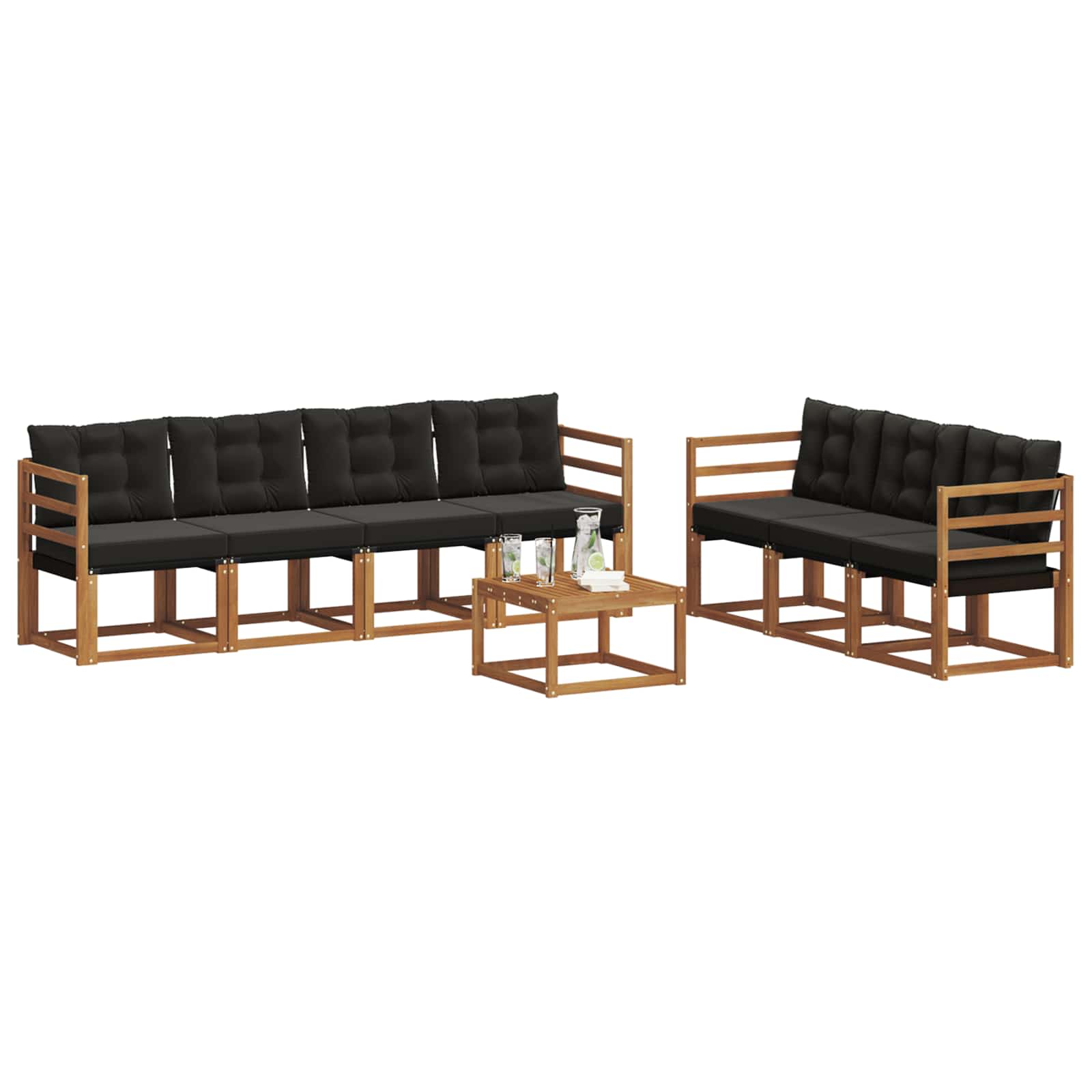Outdoor-Sofagarnitur mit Kissen 8 pcs Natürlich und Schwarz