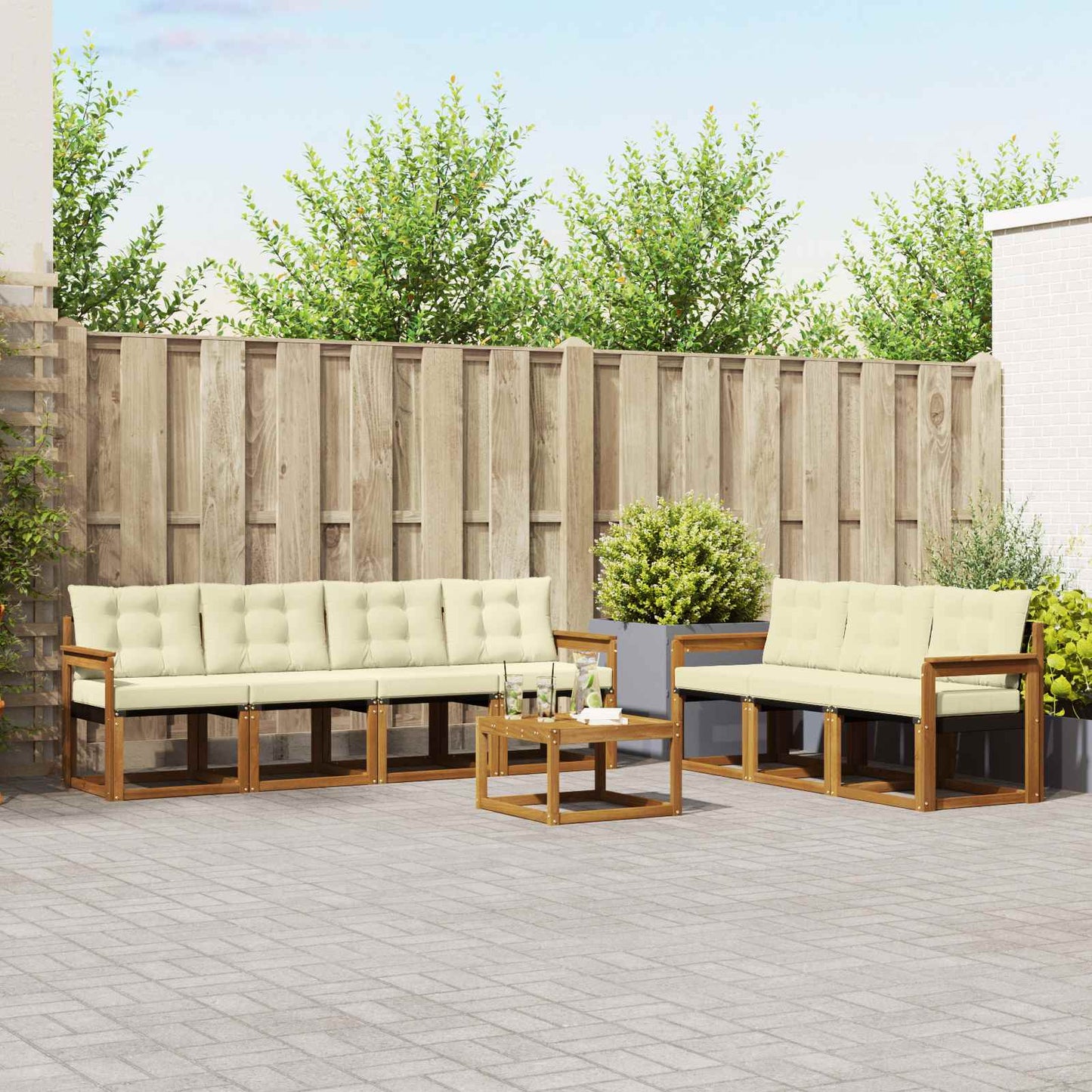 Outdoor-Sofagarnitur 8 stk. Natur und Creme