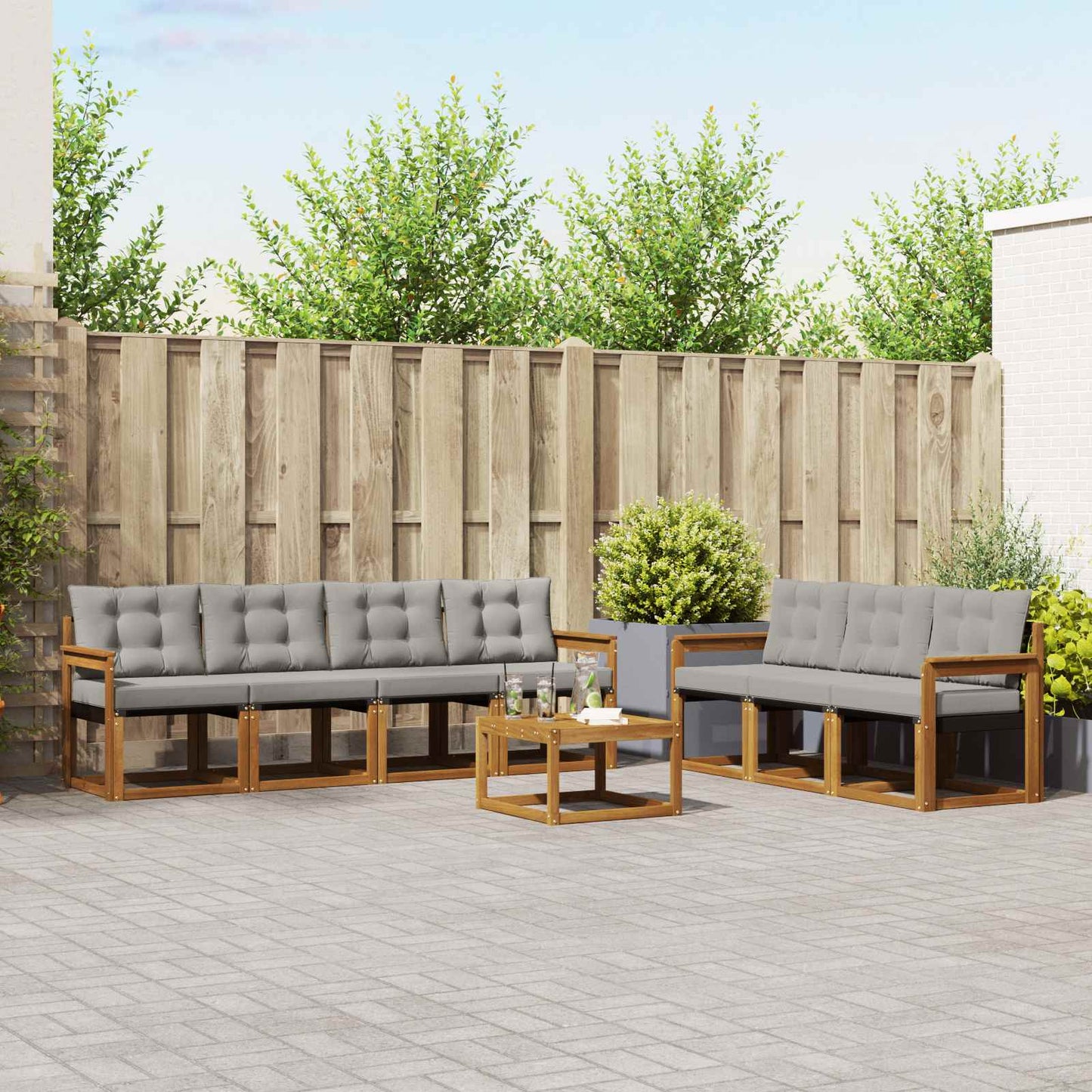 Outdoor-Sofagarnitur mit Kissen 8 pcs Natürlich und Hellgrau