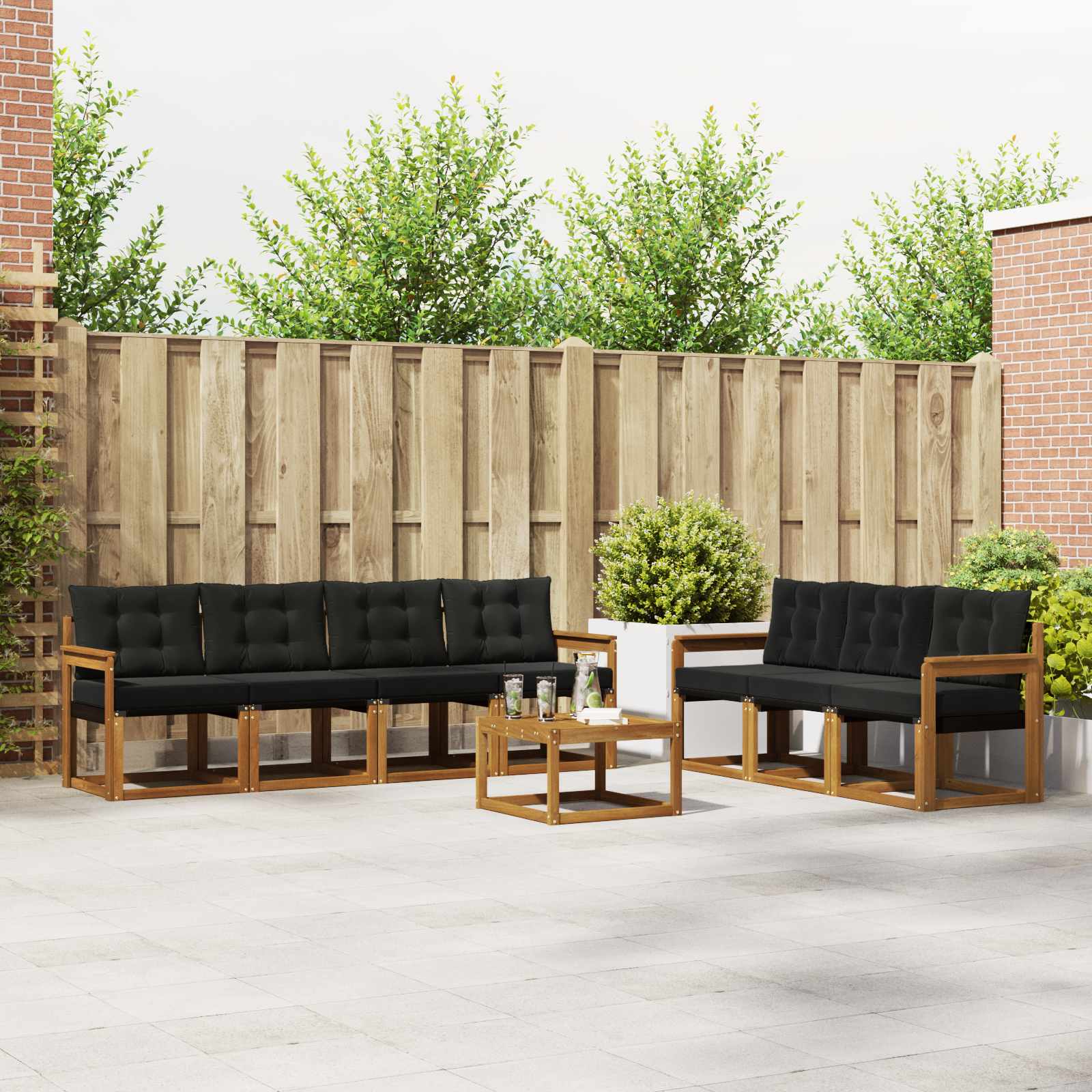 Outdoor-Sofagarnitur mit Kissen 8 pcs Natürlich und Schwarz