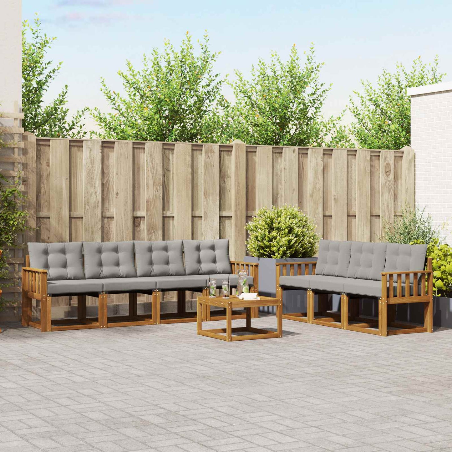 Outdoor-Sofagarnitur mit Kissen 8 pcs Natürlich und Hellgrau