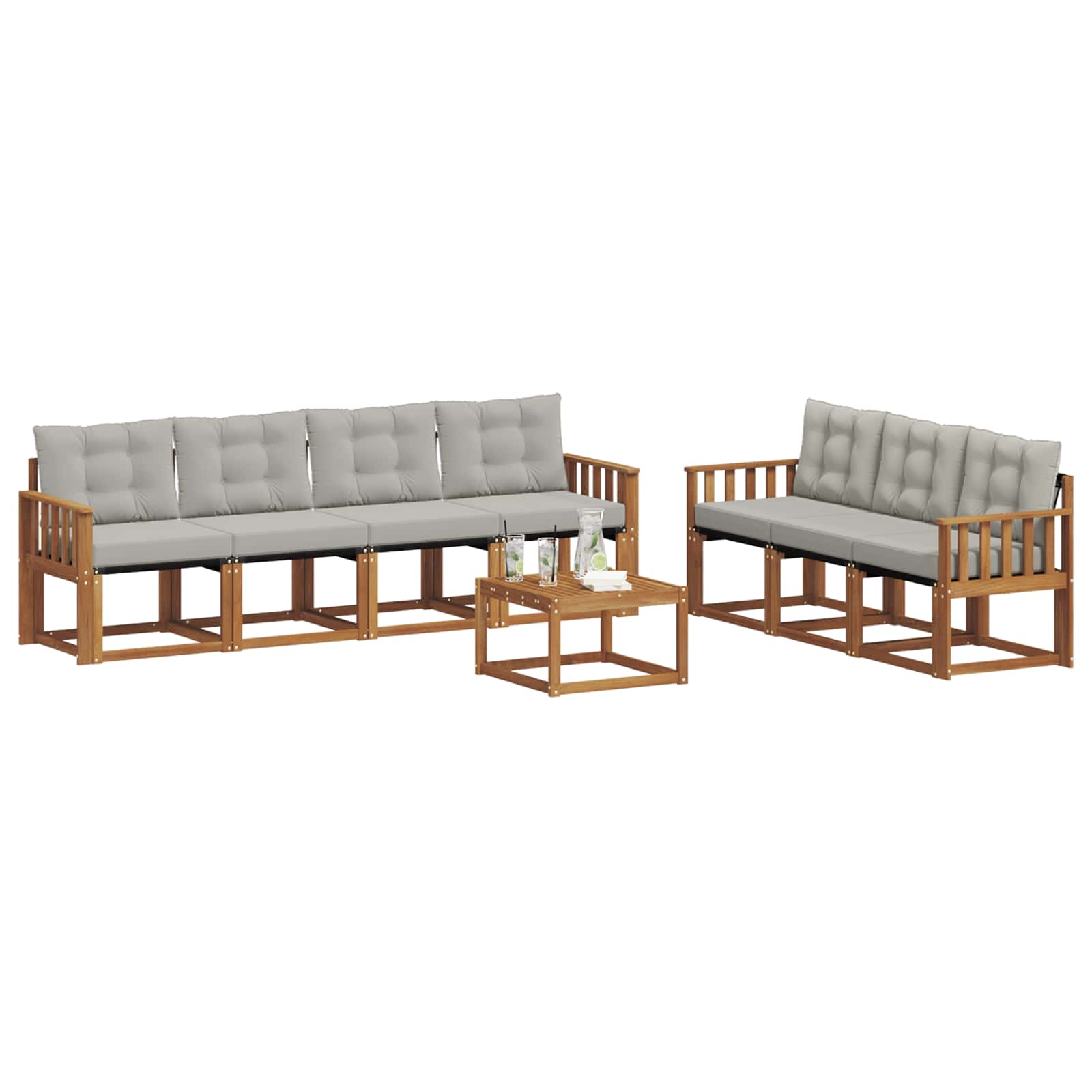 Outdoor-Sofagarnitur mit Kissen 8 pcs Natürlich und Hellgrau