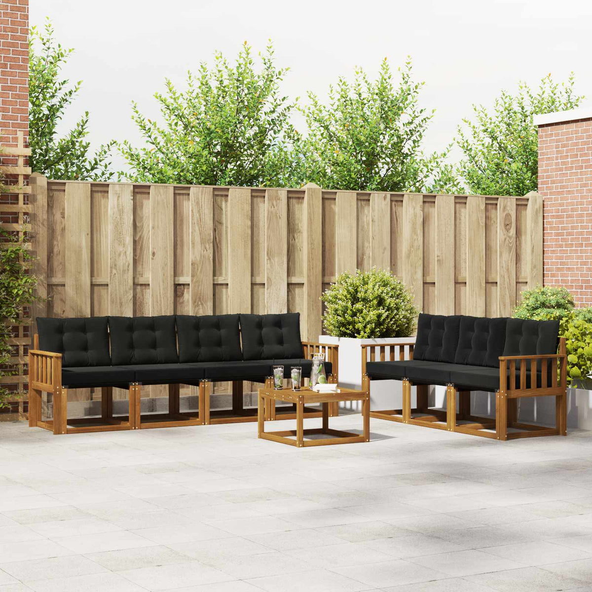 Outdoor-Sofagarnitur 8 stk. Natur und Schwarz