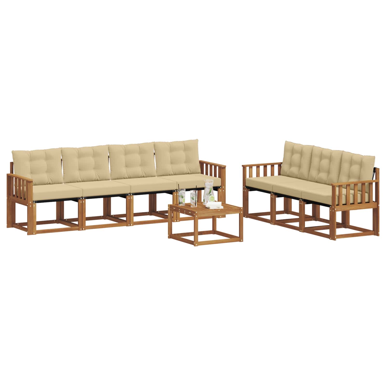 Outdoor-Sofagarnitur mit Kissen 8 pcs Natur und Beige