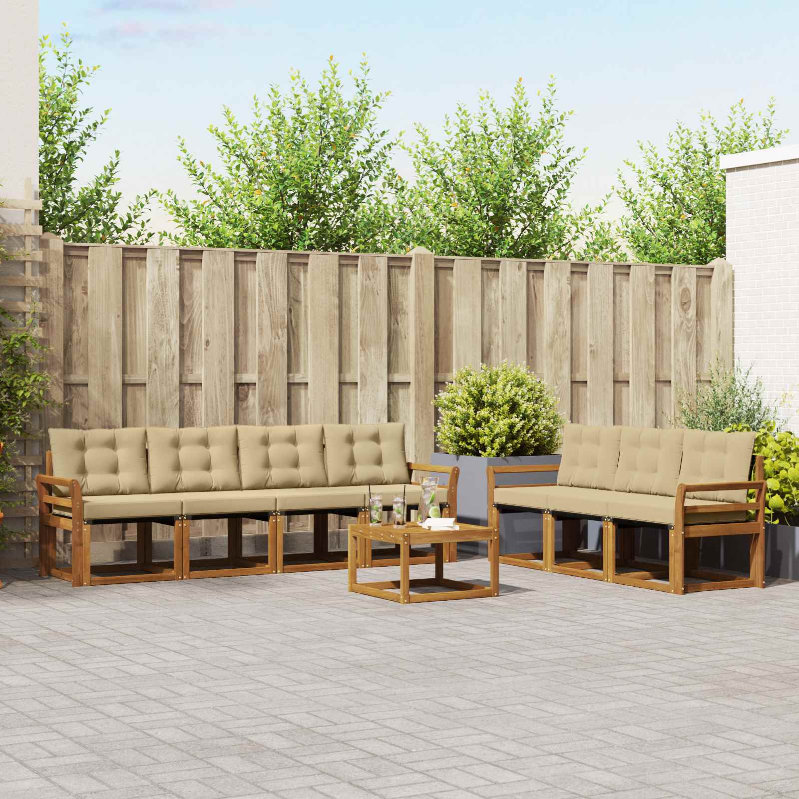Outdoor-Sofagarnitur 8 stk. Natur und Beige