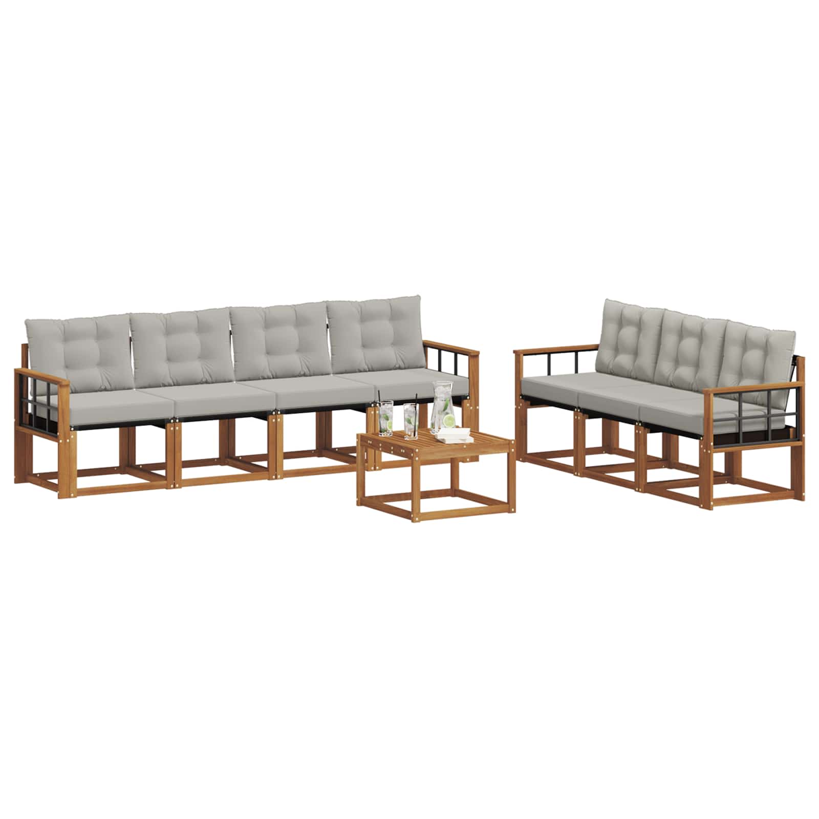 Outdoor-Sofagarnitur mit Kissen 8 pcs Natürlich und Hellgrau