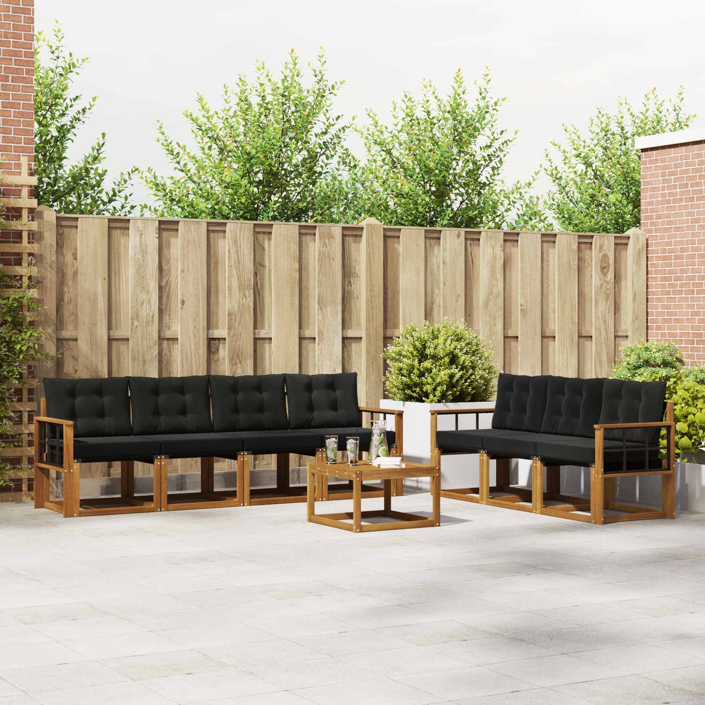 Outdoor-Sofagarnitur mit Kissen 8 pcs Natürlich und Schwarz