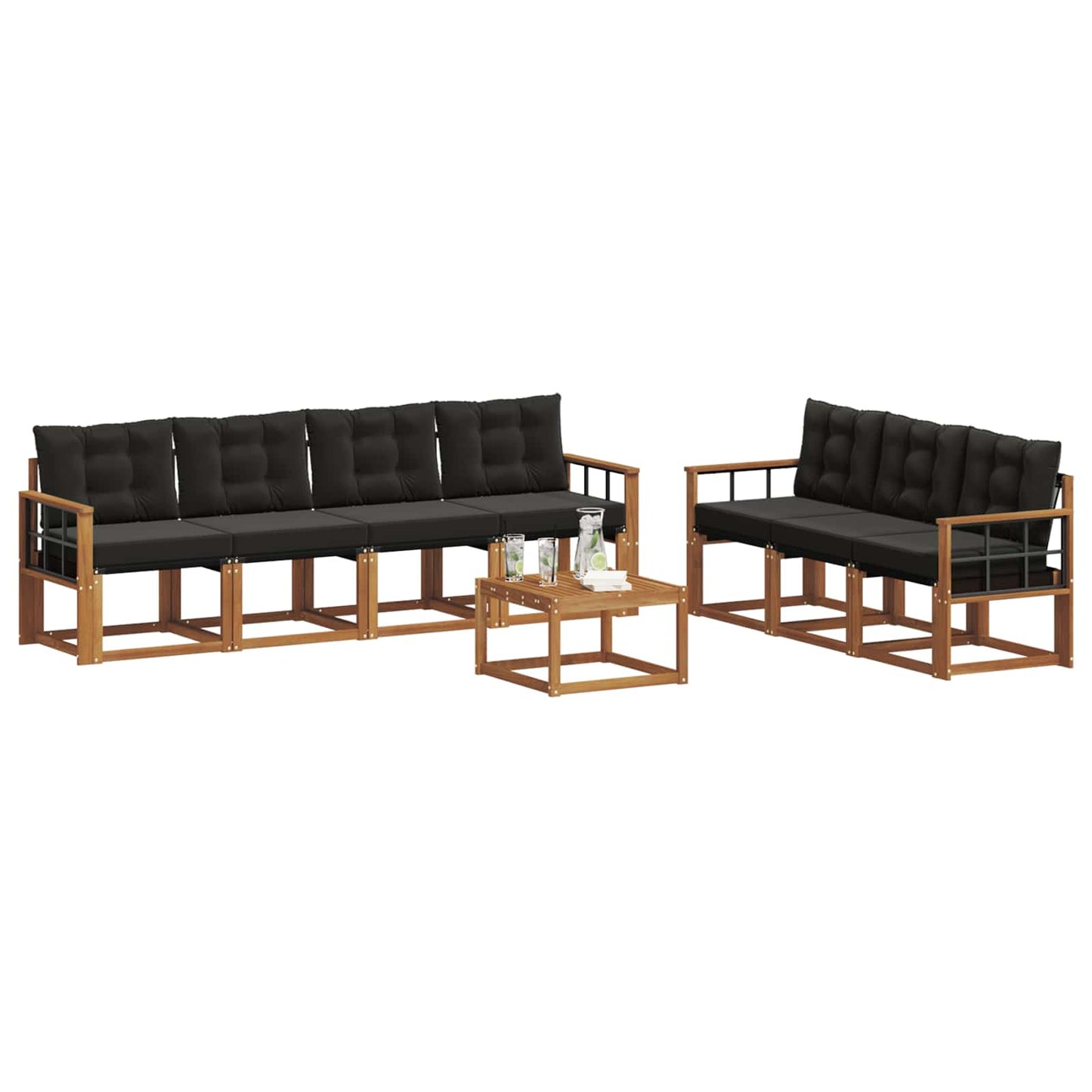 Outdoor-Sofagarnitur mit Kissen 8 pcs Natürlich und Schwarz