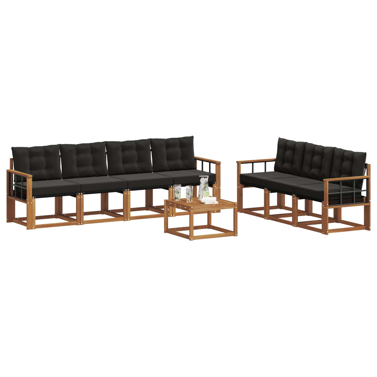 Outdoor-Sofagarnitur mit Kissen 8 pcs Natürlich und Schwarz