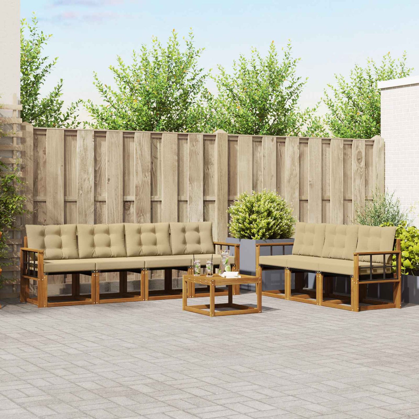 Outdoor-Sofagarnitur 8 stk. Natur und Beige