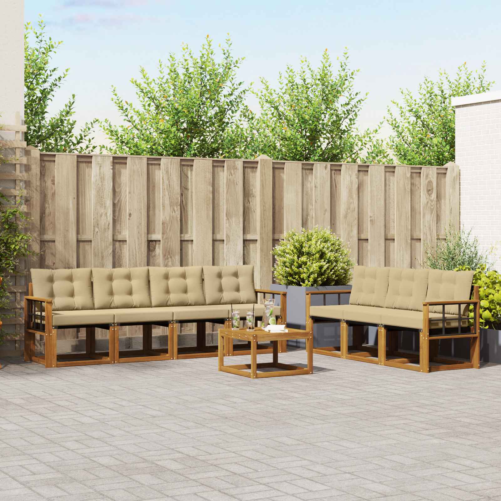 Outdoor-Sofagarnitur 8 stk. Natur und Beige