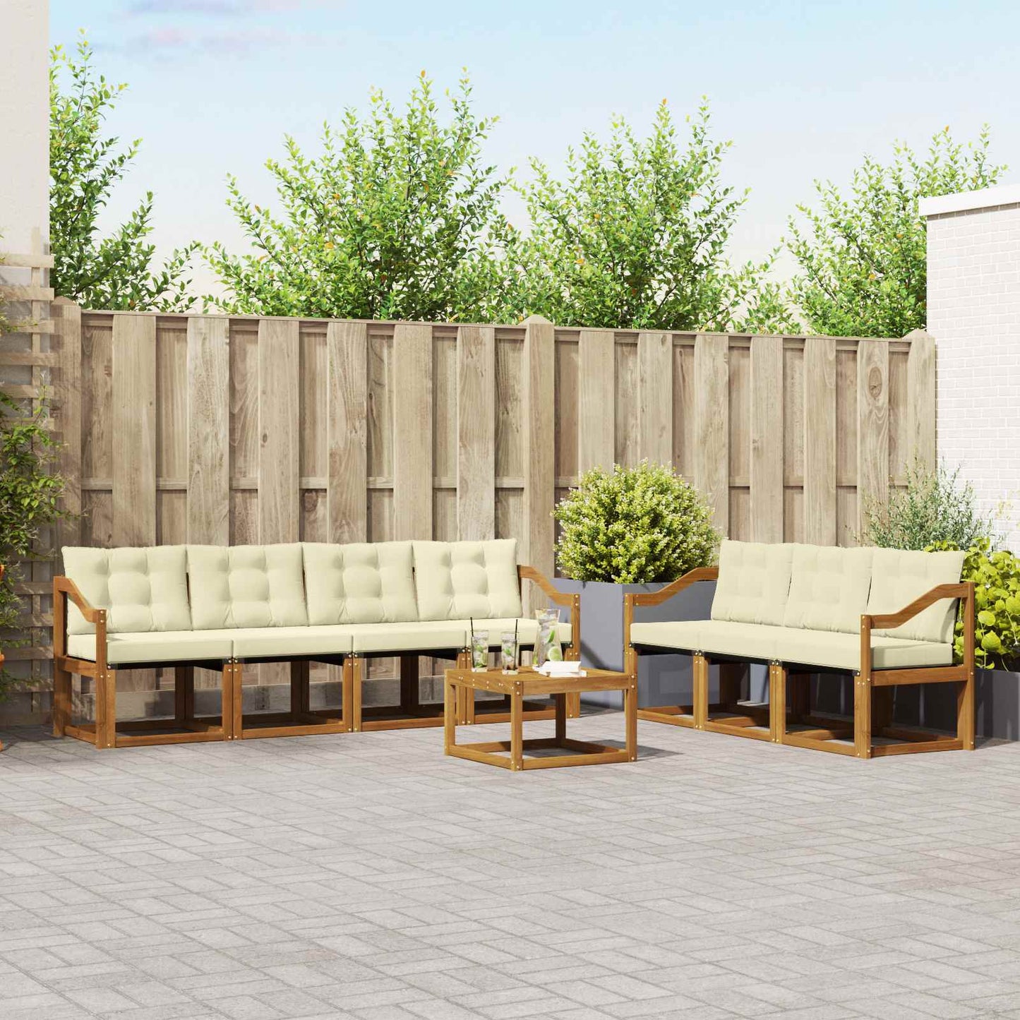 Outdoor-Sofagarnitur 8 stk. Natur und Creme