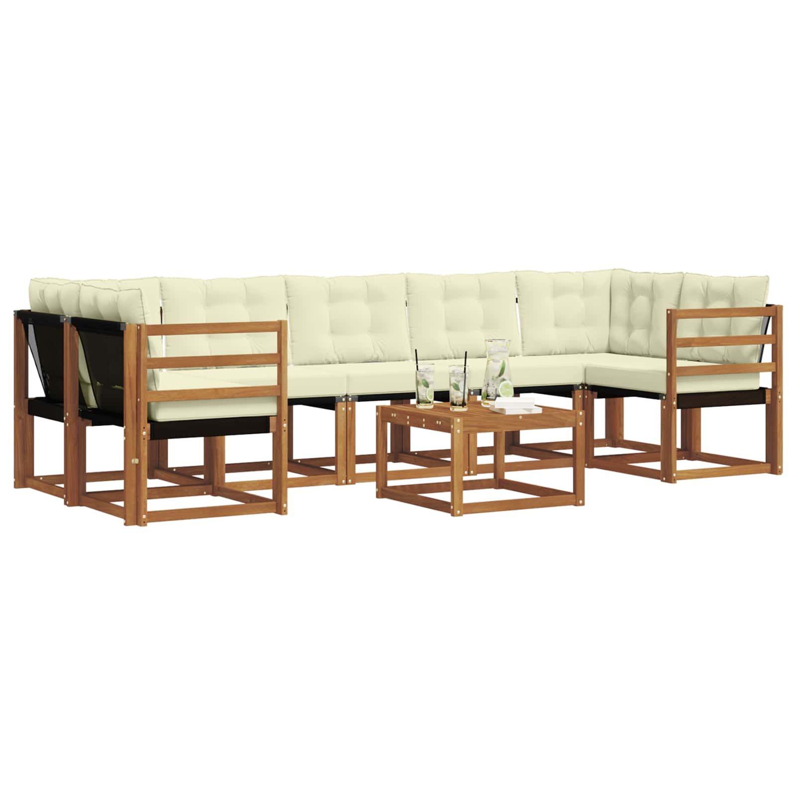 Outdoor-Sofagarnitur mit Kissen 8 pcs Natur und Creme