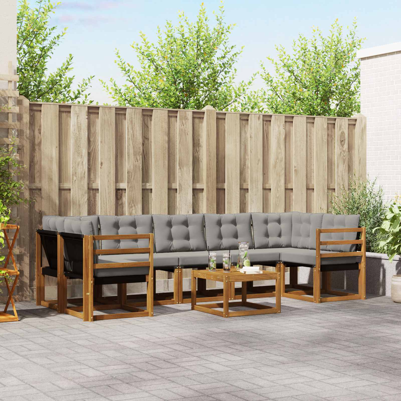 Outdoor-Sofagarnitur 8 stk. Natürlich und Hellgrau