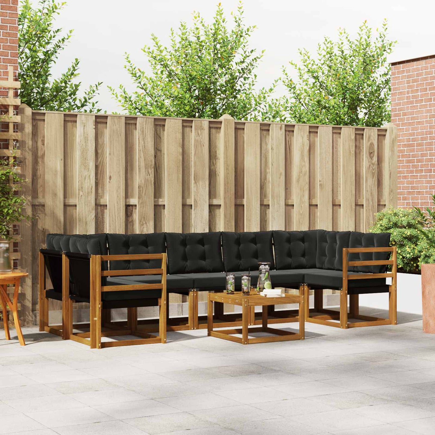 Outdoor-Sofagarnitur mit Kissen 8 pcs Natürlich und Schwarz