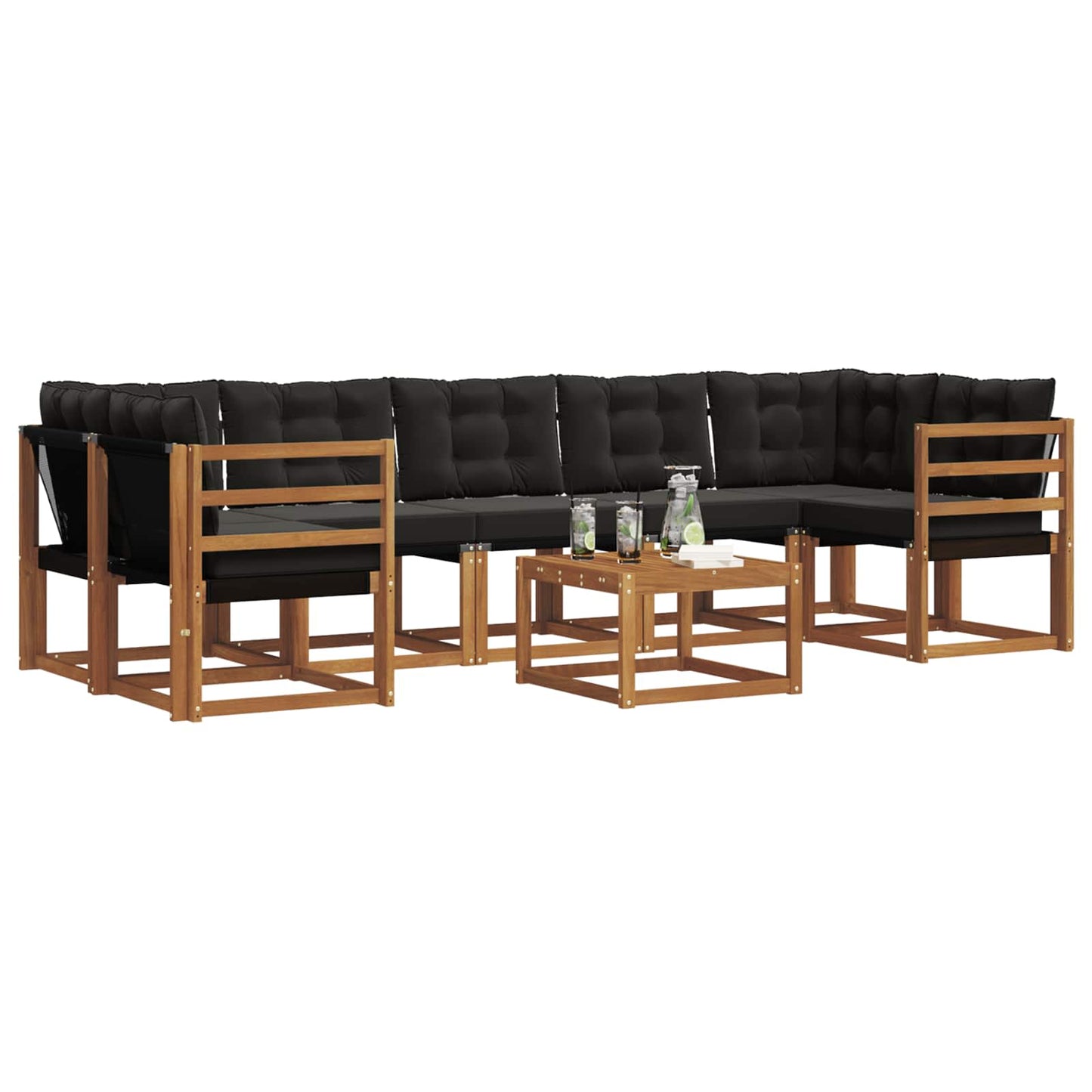 Outdoor-Sofagarnitur mit Kissen 8 pcs Natürlich und Schwarz