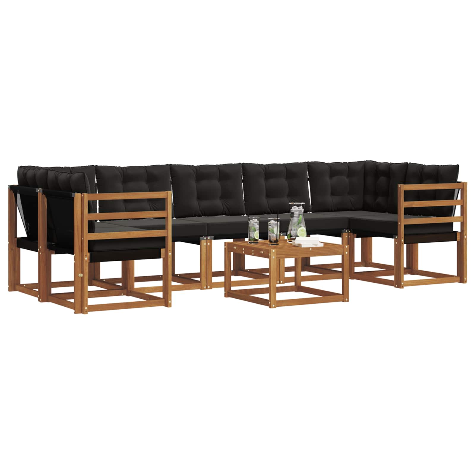 Outdoor-Sofagarnitur mit Kissen 8 pcs Natürlich und Schwarz