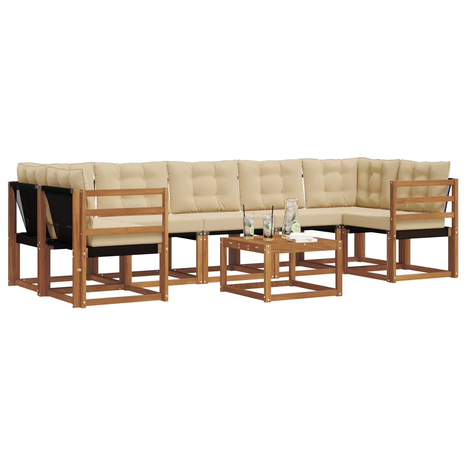 Outdoor-Sofagarnitur mit Kissen 8 pcs Natur und Beige