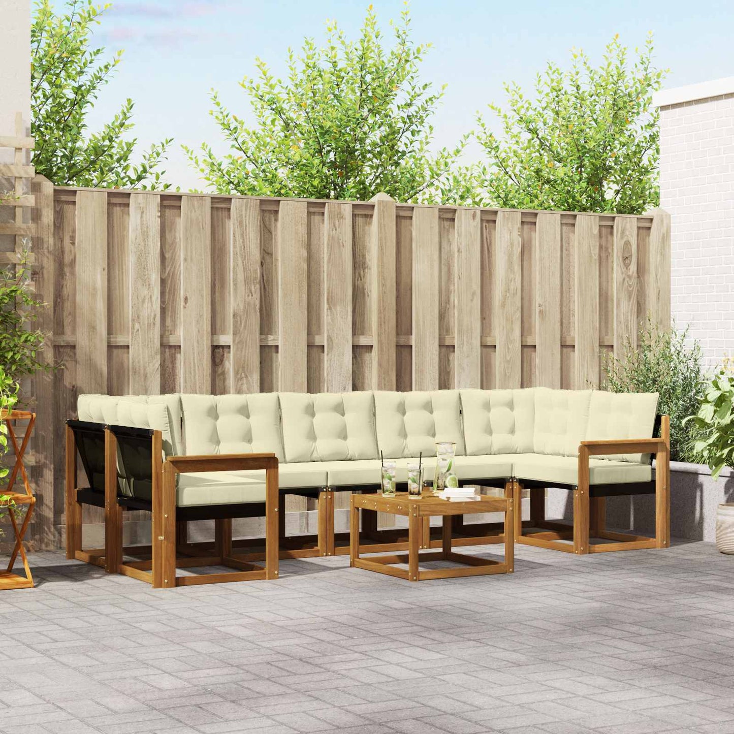 Outdoor-Sofagarnitur 8 stk. Natur und Creme