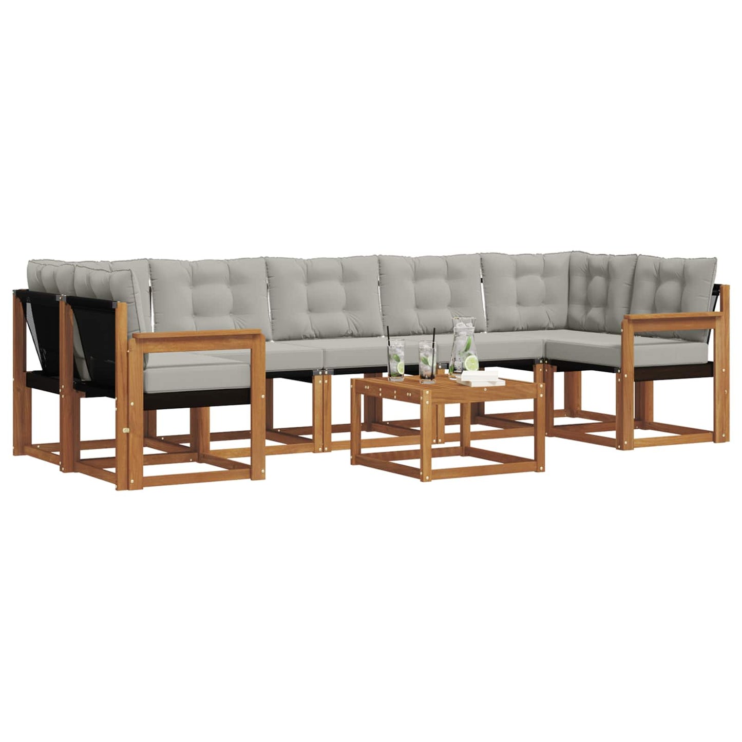 Outdoor-Sofagarnitur mit Kissen 8 pcs Natürlich und Hellgrau