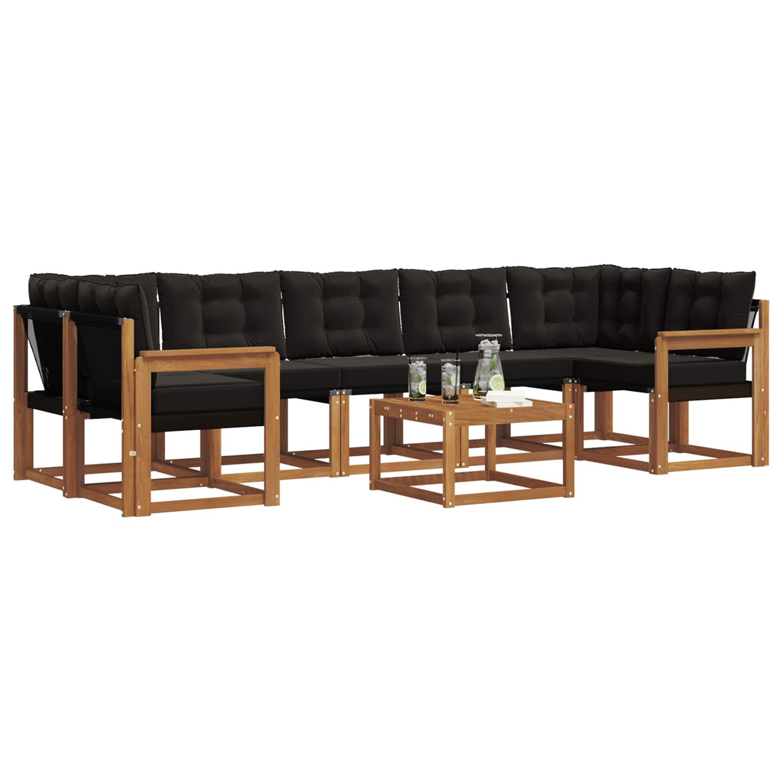 Outdoor-Sofagarnitur mit Kissen 8 pcs Natürlich und Schwarz