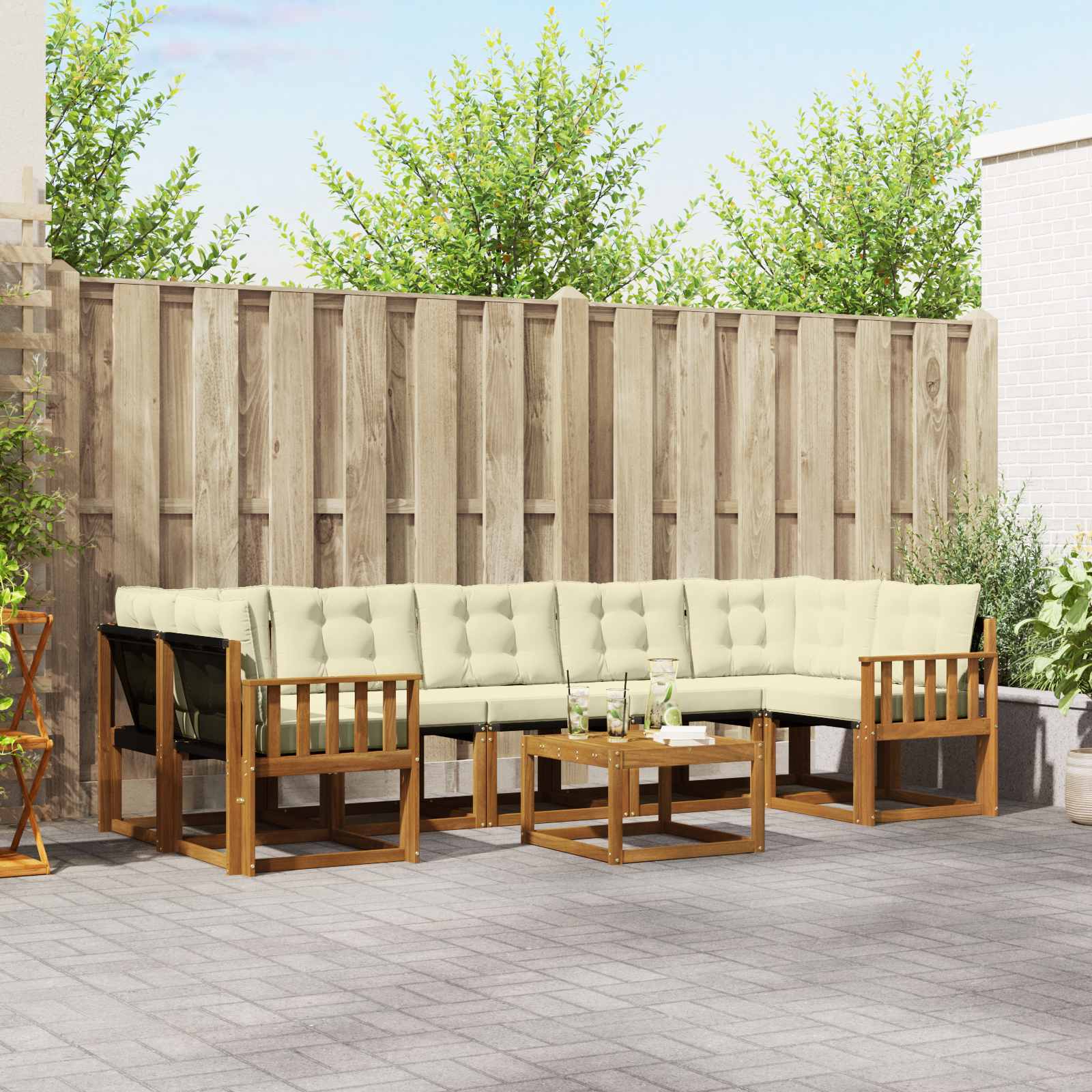 Outdoor-Sofagarnitur 8 stk. Natur und Creme