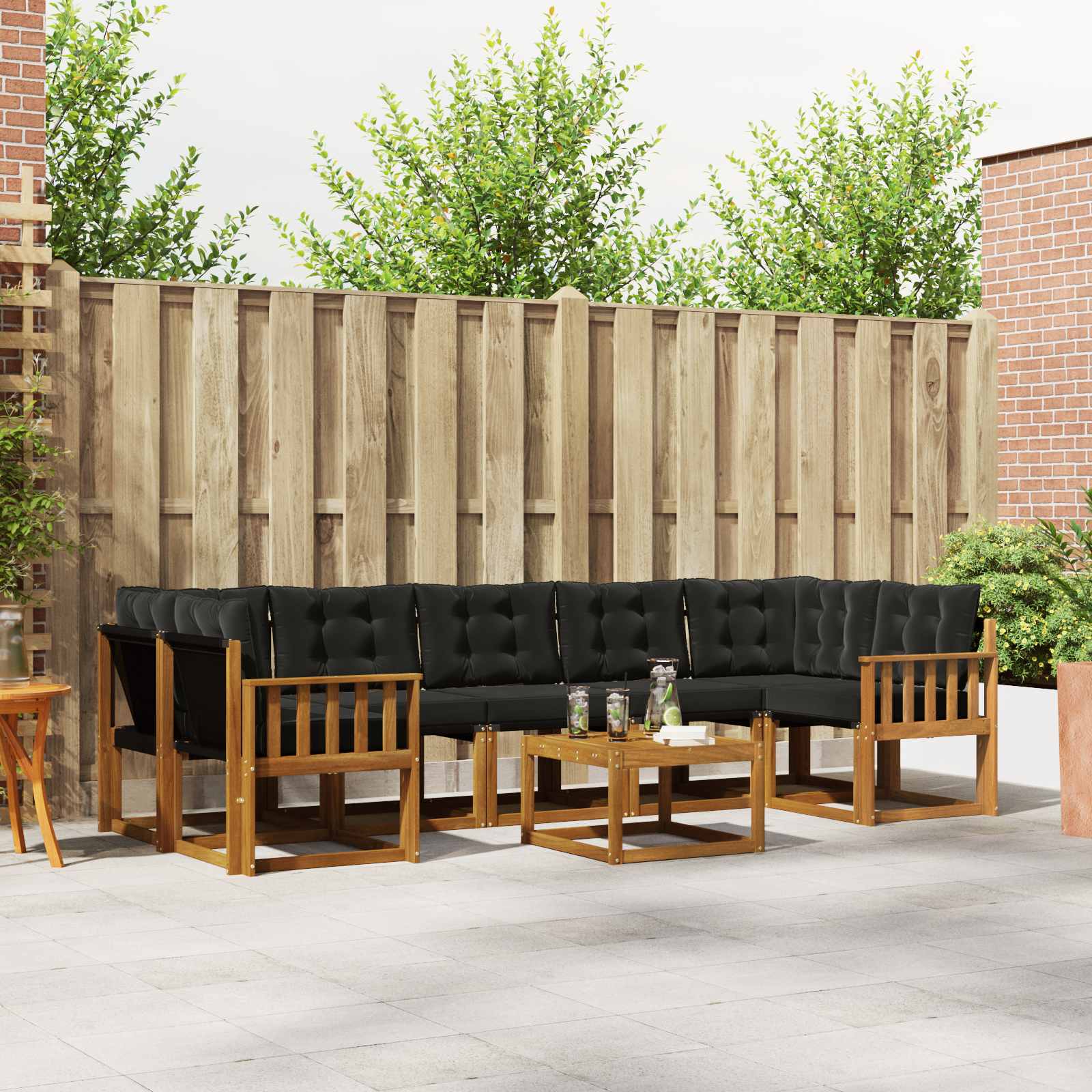 Outdoor-Sofagarnitur mit Kissen 8 pcs Natürlich und Schwarz