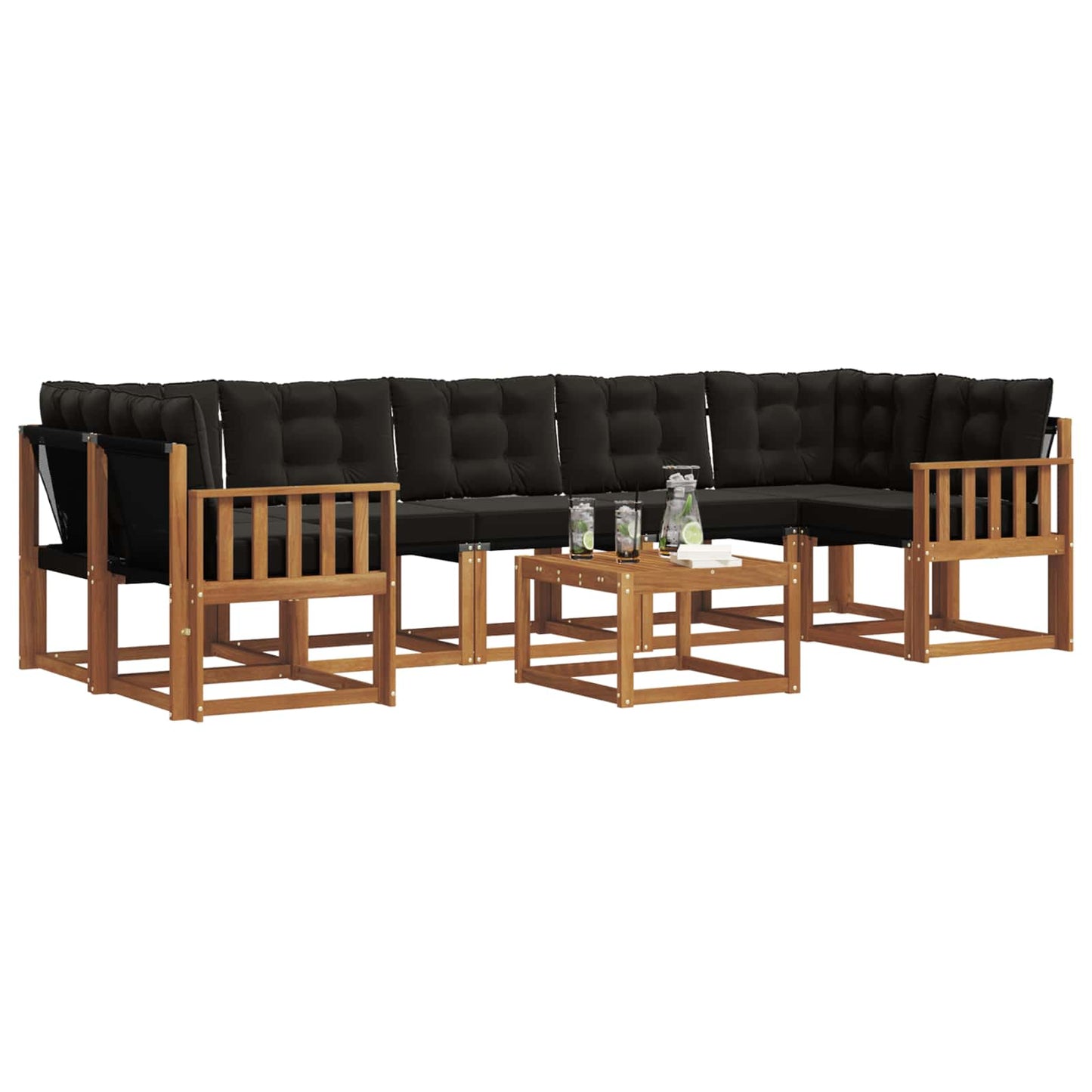 Outdoor-Sofagarnitur mit Kissen 8 pcs Natürlich und Schwarz